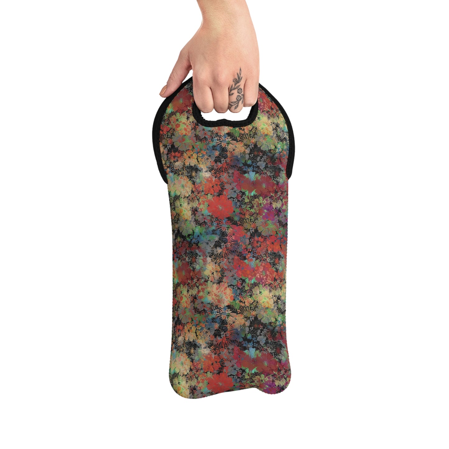 Colorful Wine Tote Bag:  I-Dream [Red Flower Collage]