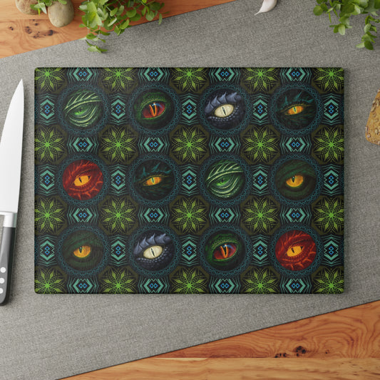 Glass Cutting Board (11"x15"):  Emerald Dragons [Eyes]