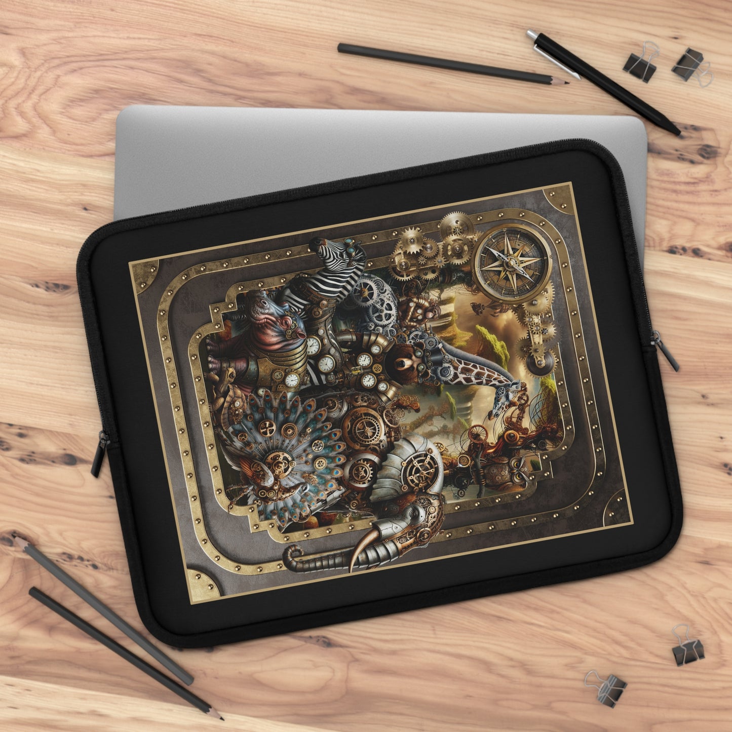 Laptop Sleeve (Sizes:  13", 15", 17"):  Steampunk Animals [Panel]