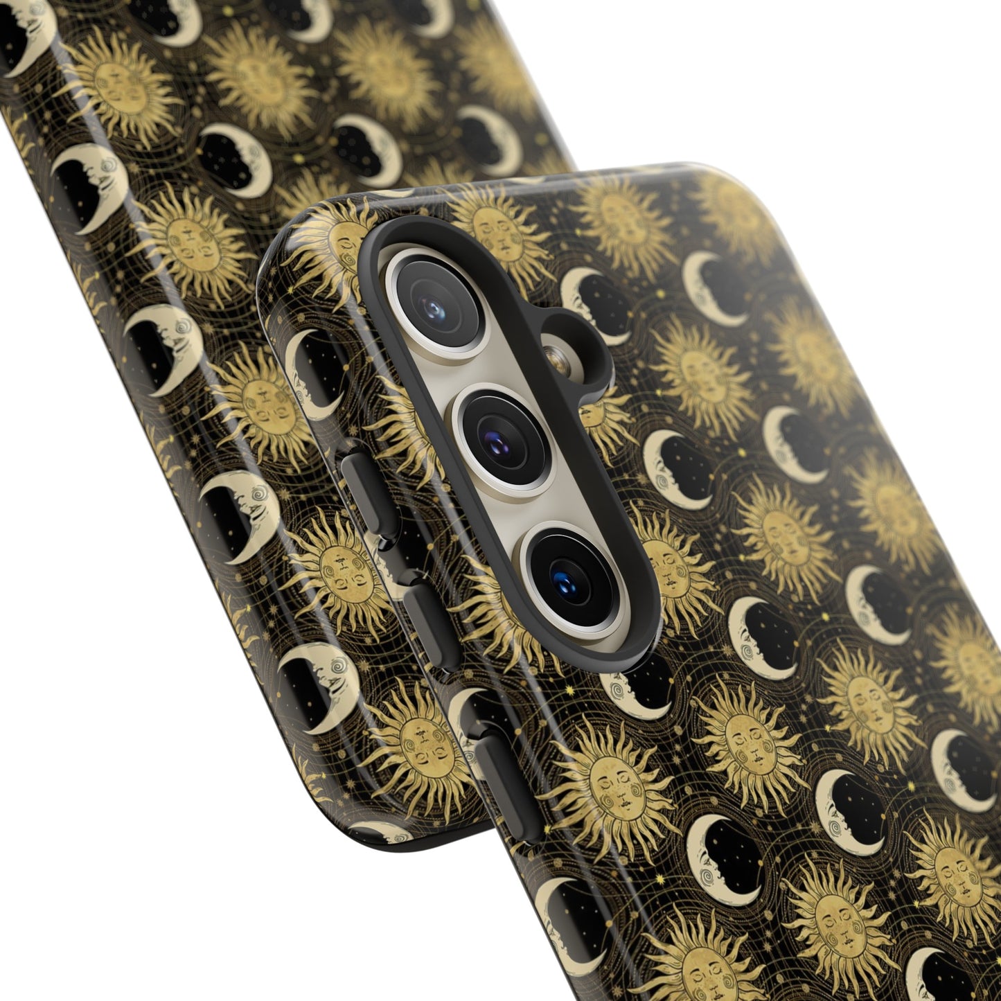 Samsung Galaxy Series Tough Case-Phone Case: The Sun, The Moon, And The Stars [Gold Sun, Moon Face]