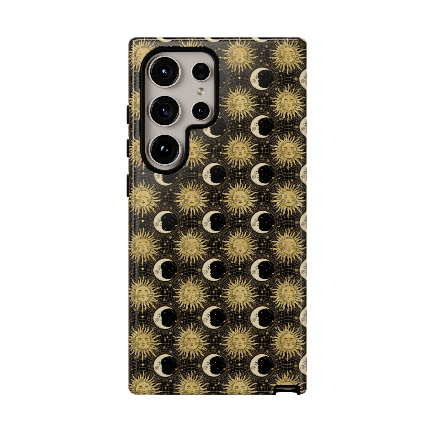 Samsung Galaxy Series Tough Case-Phone Case: The Sun, The Moon, And The Stars [Gold Sun, Moon Face]