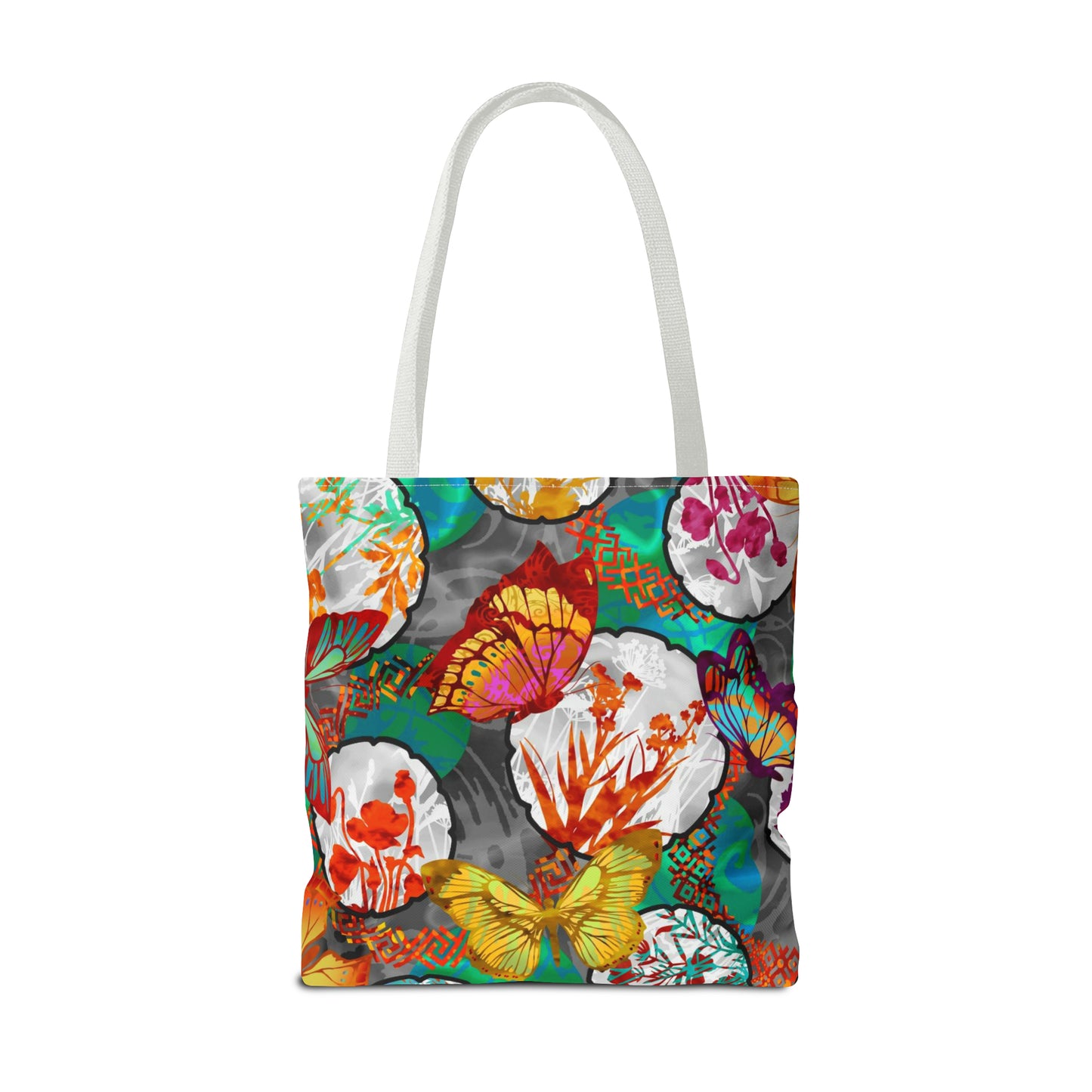 Tote Bag:  Large-18x18; Butterflies w/Lt Green Circles