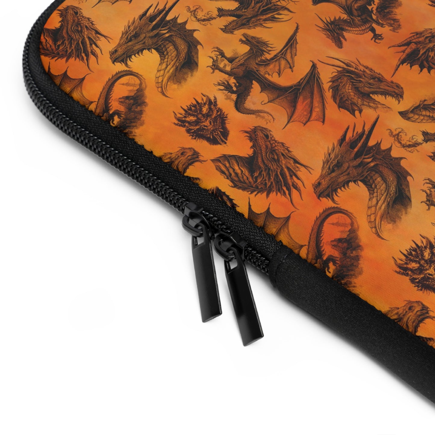 Laptop Sleeve  (Multiple Sizes): Emerald Dragons [Dragon Etching-Orange]