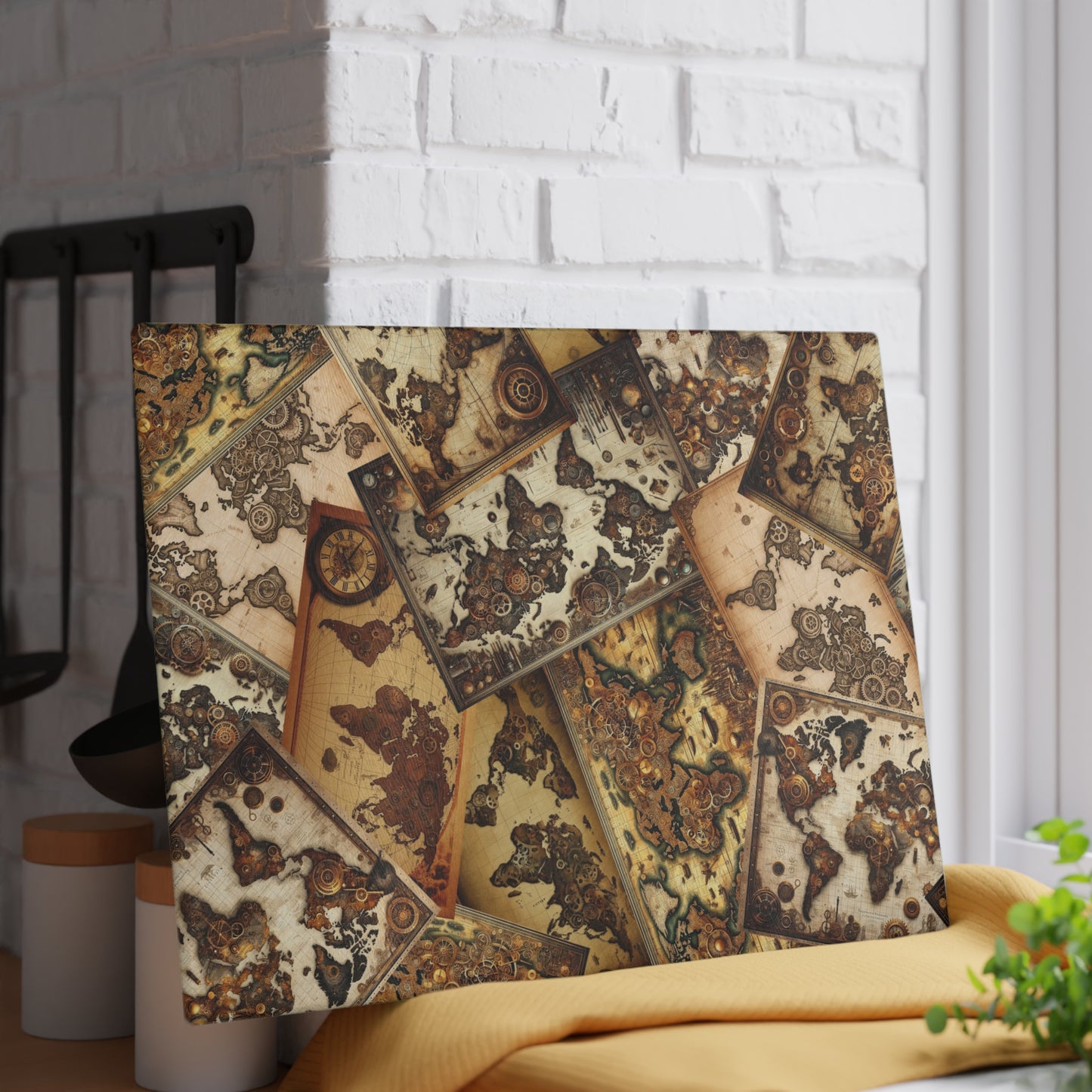 Glass Cutting Board (11"x15"):  Steampunk Animals [Maps]