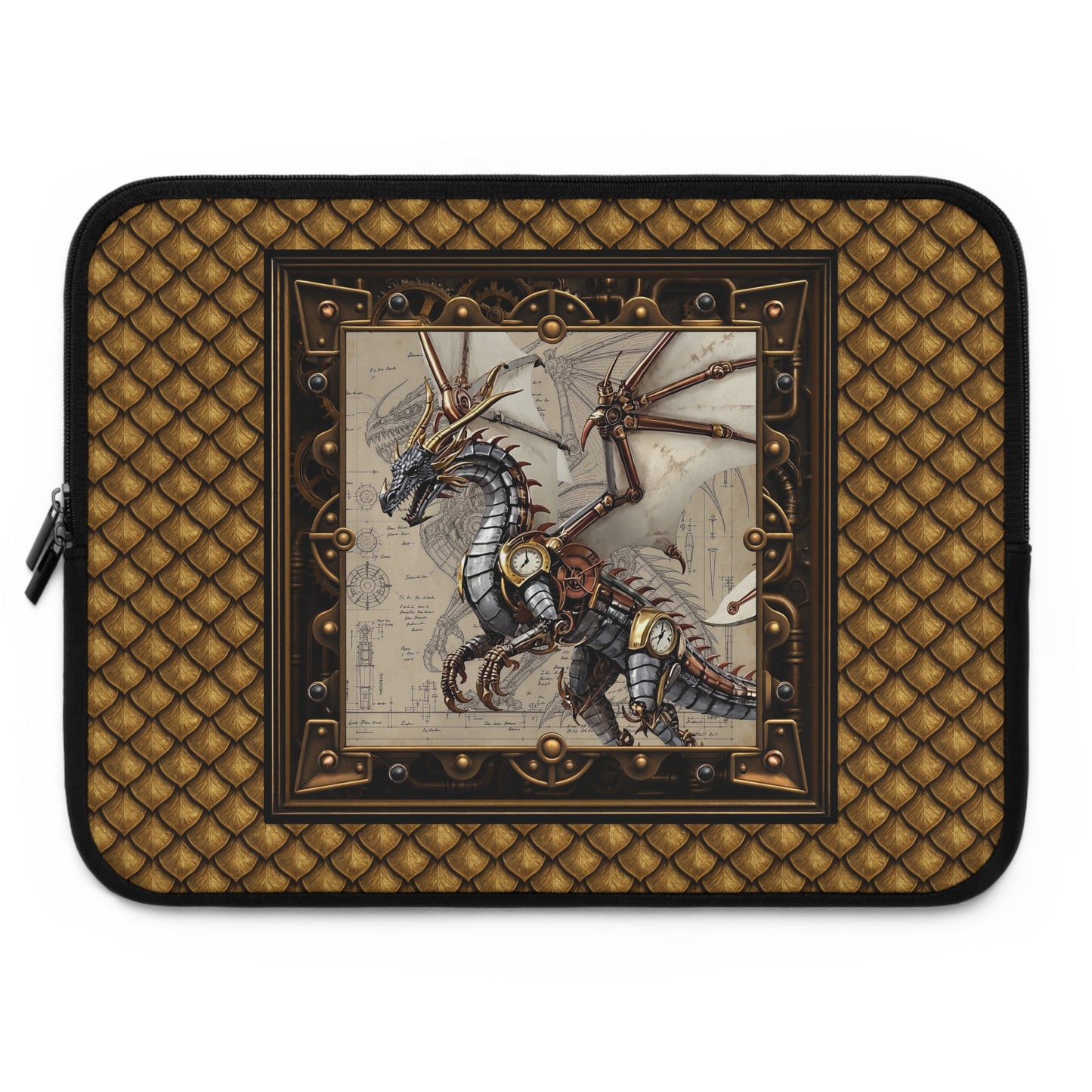 Laptop Sleeve (Sizes:  13", 15", 17"):  Steampunk Dragons [Clock/Wings]