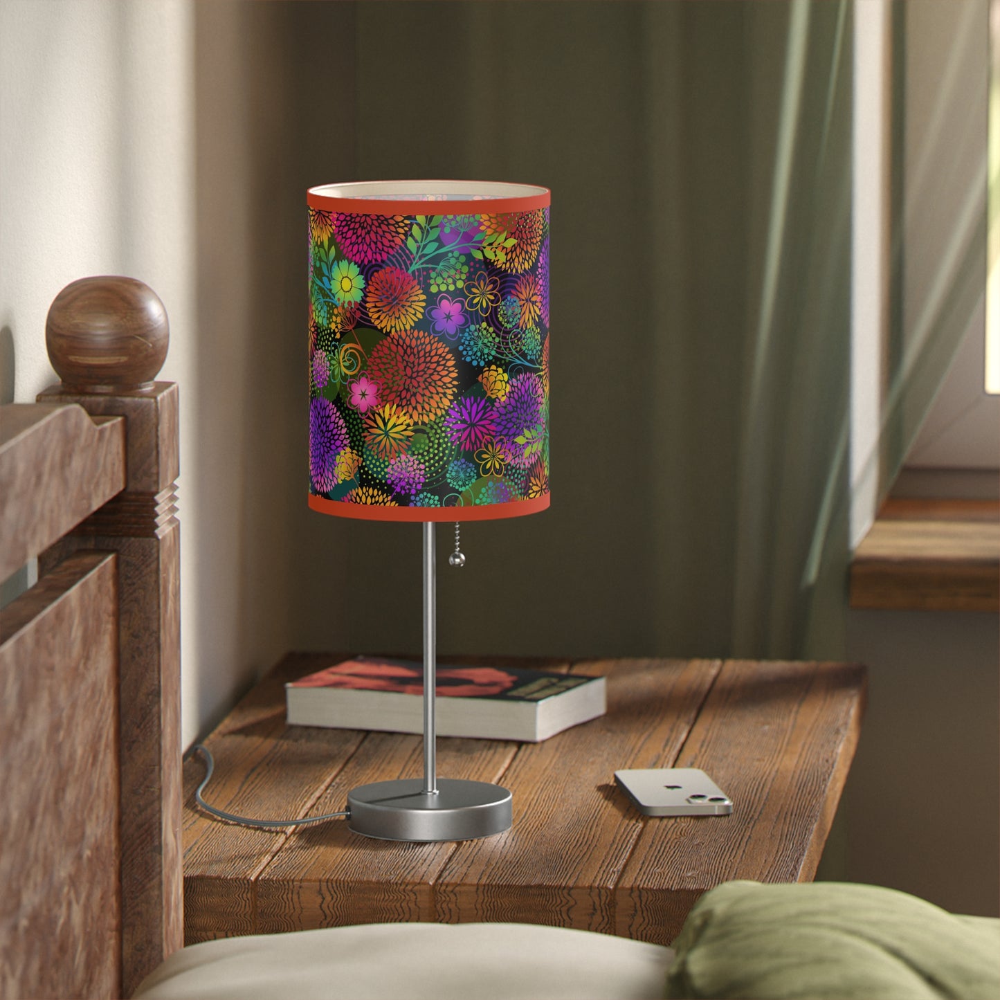 Table Lamp: Silver Base - Unusual Garden [Bright Flowers]