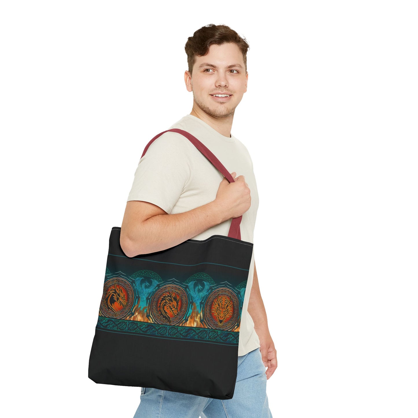 Tote Bag: Large-18x18; Emerald Dragons [Dragon Border]