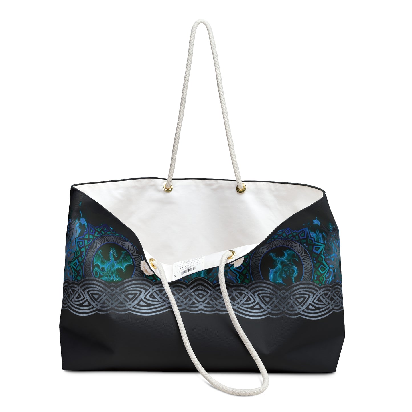 Weekender Tote Bag (Large):  Dragons [Blue Fury-Border]