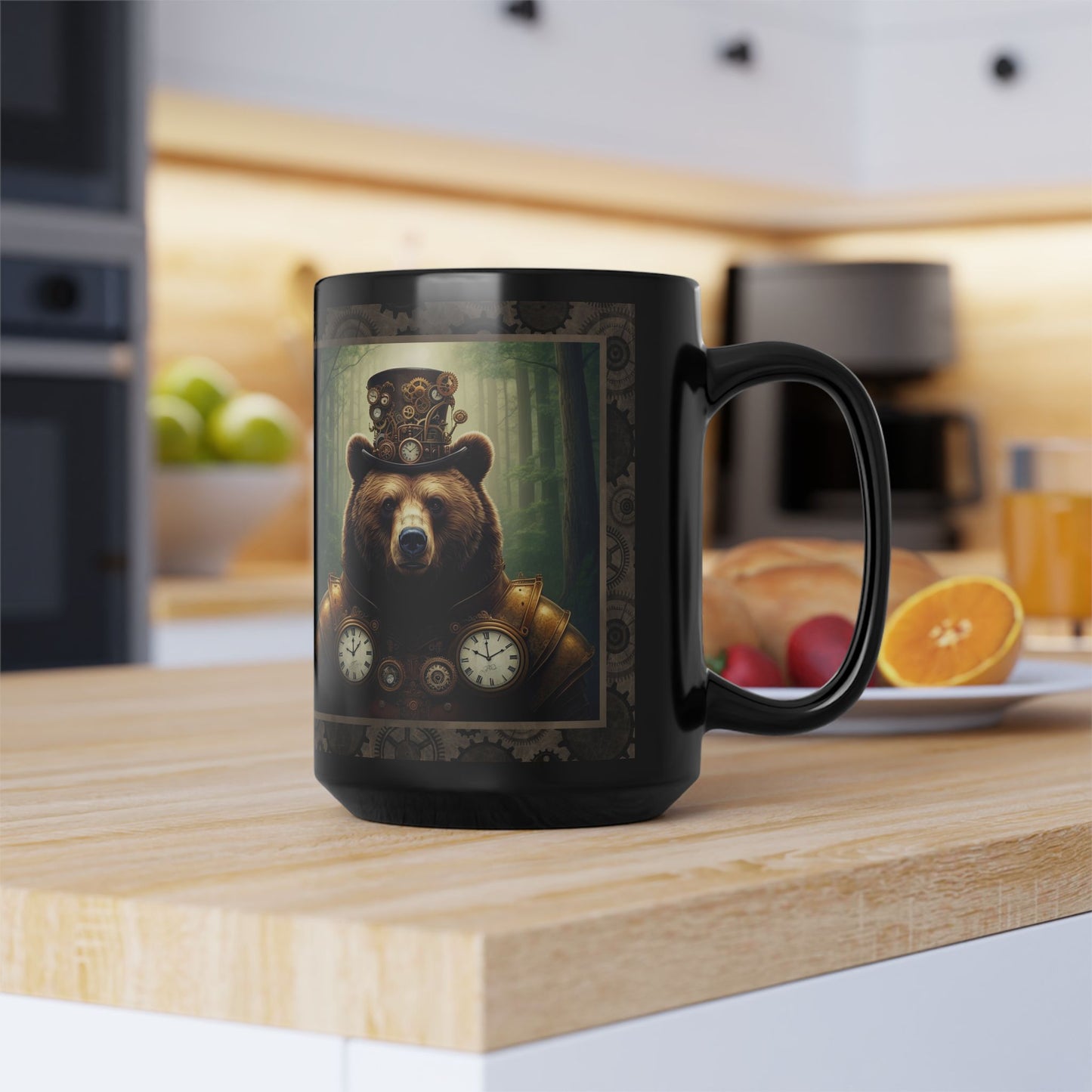 Black Mug-15oz:  "Steampunk Bear" Panel