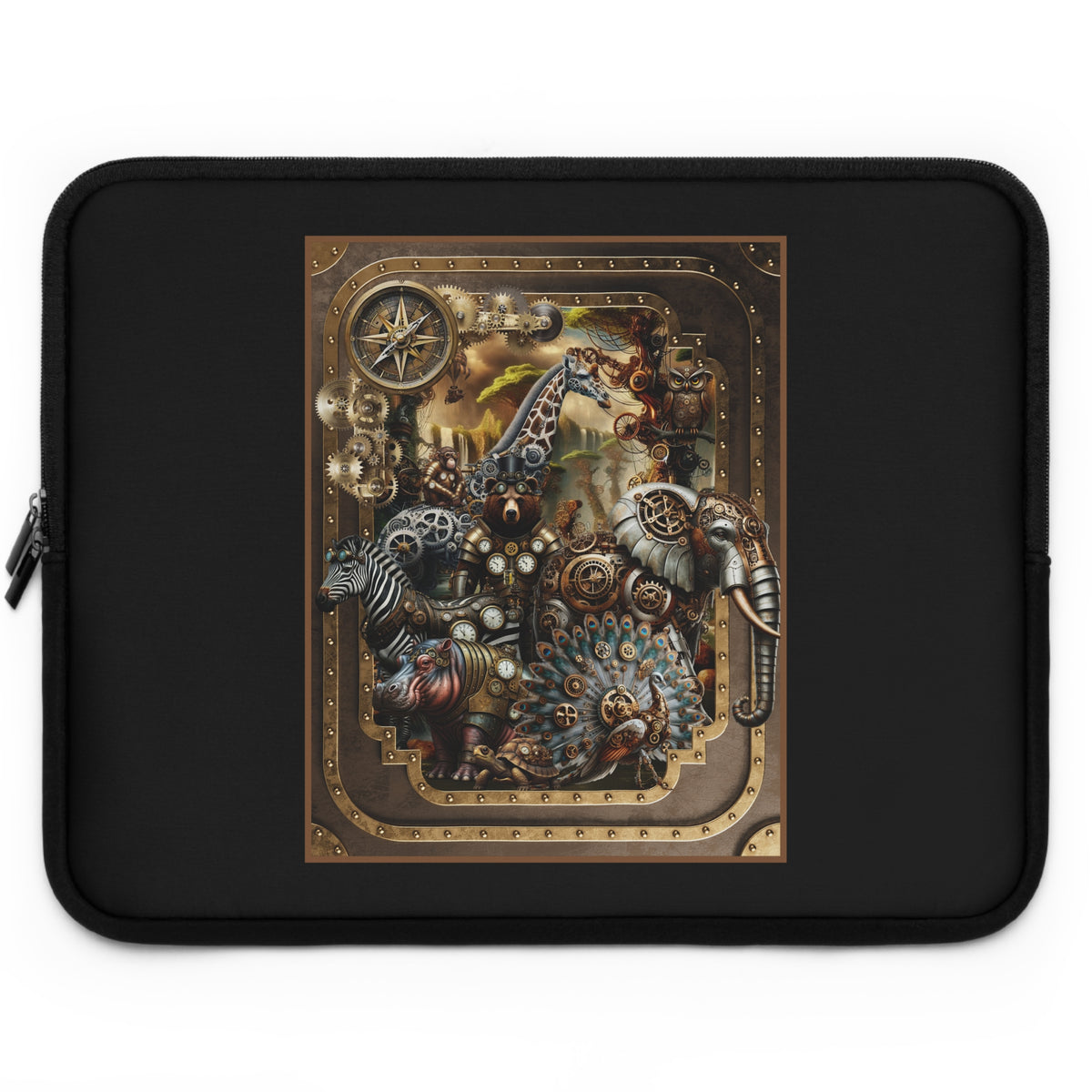 Laptop Sleeve (Sizes: &nbsp;13", 15", 17"):  Steampunk Menagerie [Animals-Panel]