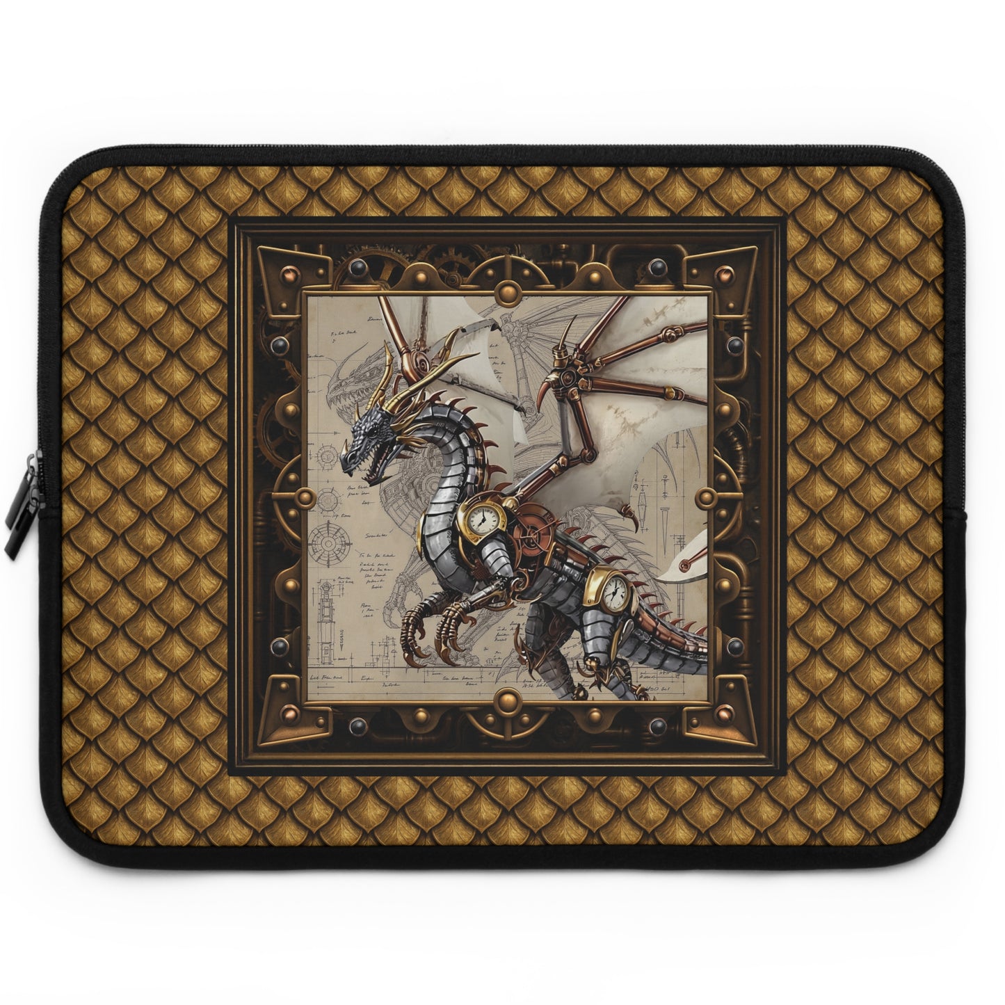 Laptop Sleeve (Sizes:  13", 15", 17"):  Steampunk Dragons [Clock/Wings]