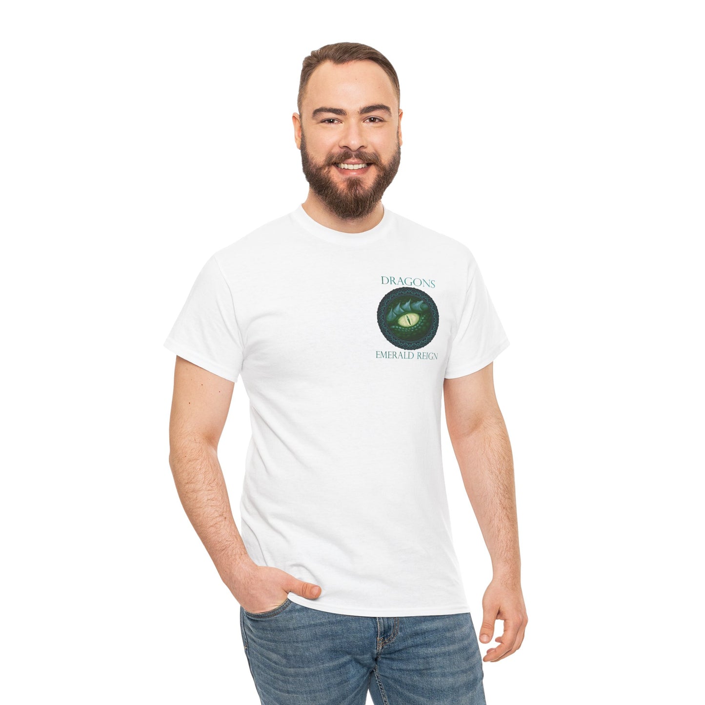 Unisex Heavy Cotton Tee:  Emerald Dragons [Dragon Eye]