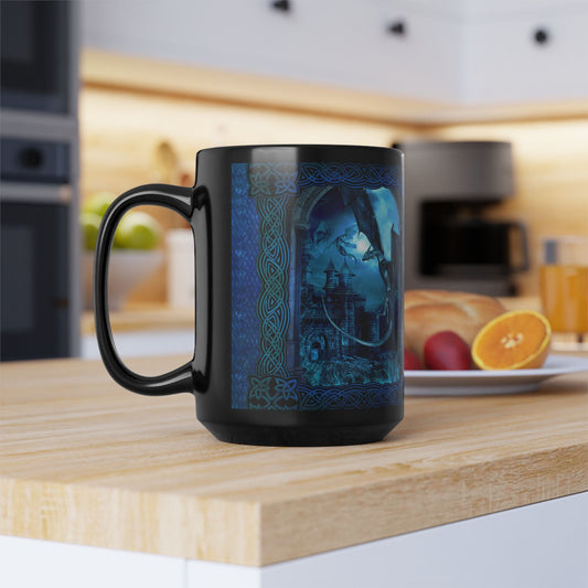 Black Mug-15oz:  "Blue Dragons" Panel