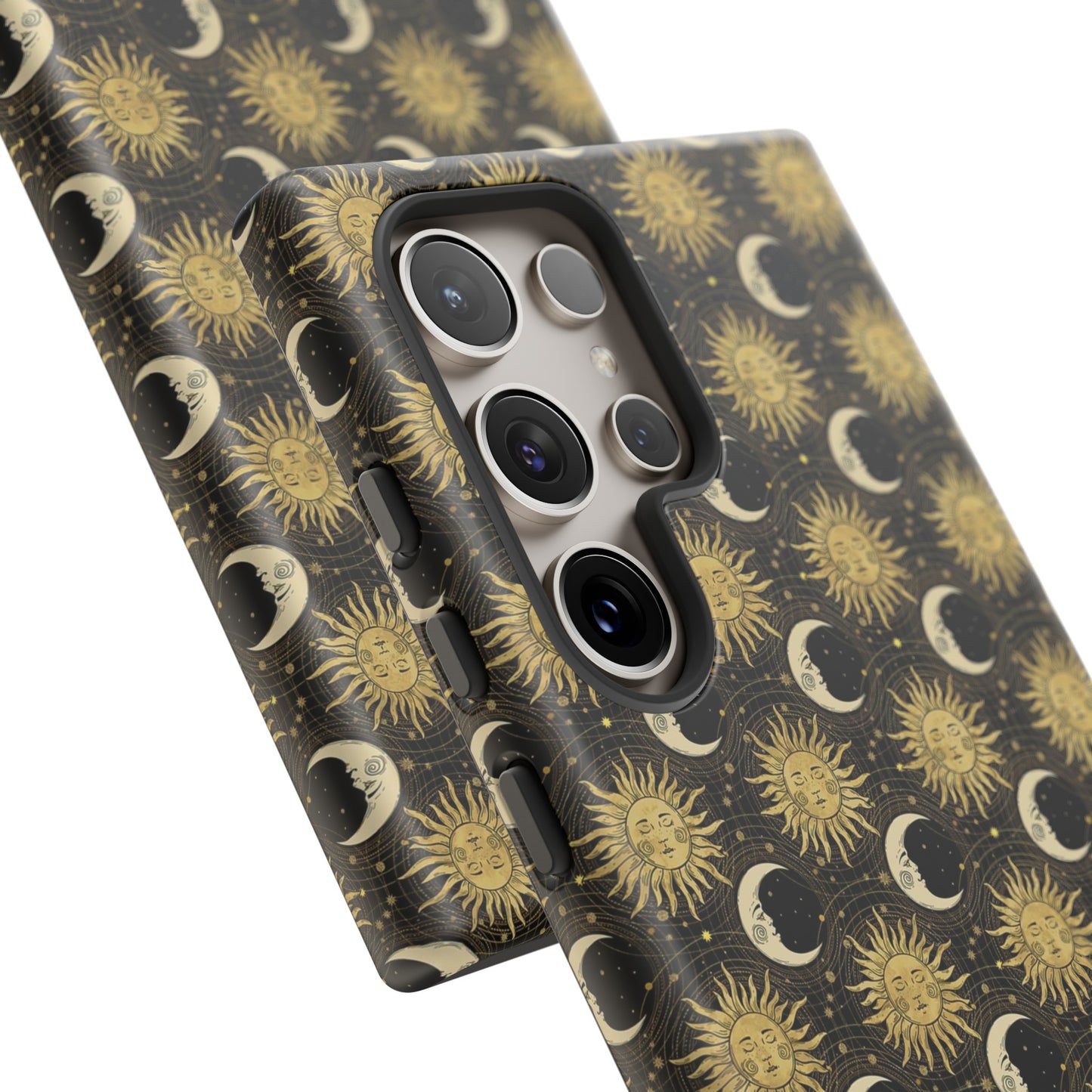Samsung Galaxy Series Tough Case-Phone Case: The Sun, The Moon, And The Stars [Gold Sun, Moon Face]