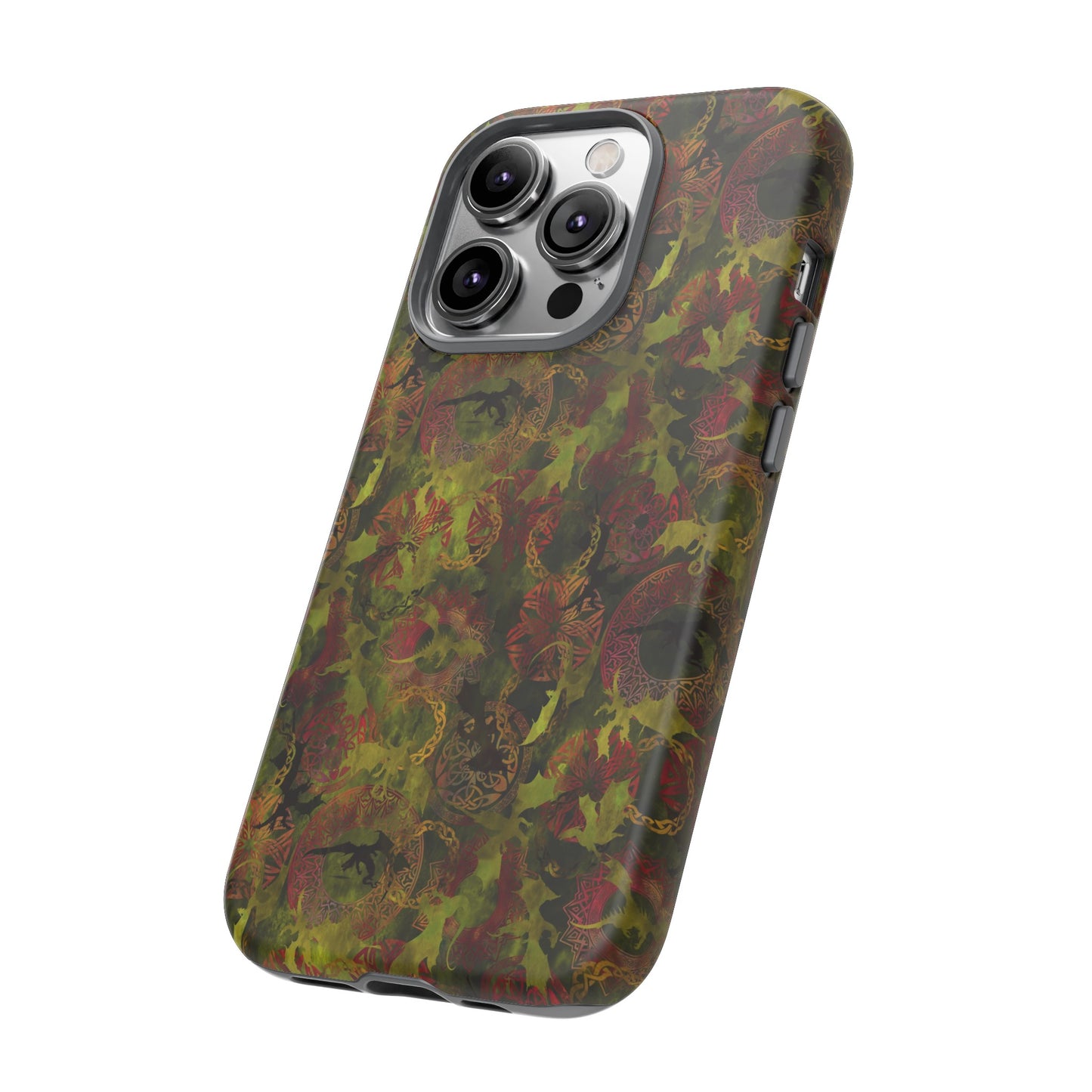 Apple I-Phone 14 (Series) Tough Case-Phone Case: Dragons [Green Panel]