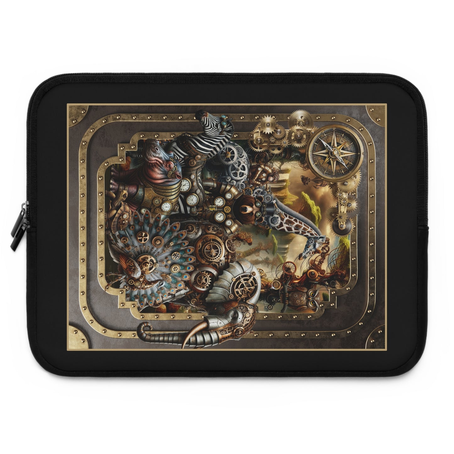 Laptop Sleeve (Sizes:  13", 15", 17"):  Steampunk Animals [Panel]