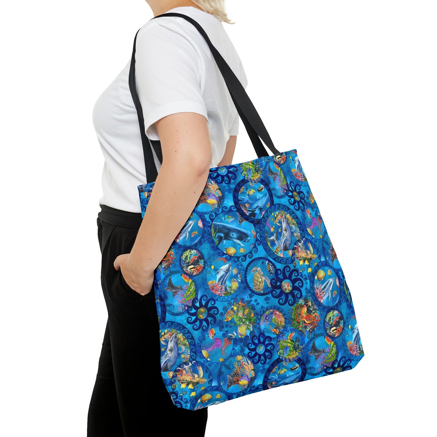 Tote Bag:  large-18x18;  "Calypso" [Sea Life Panel-Circles]