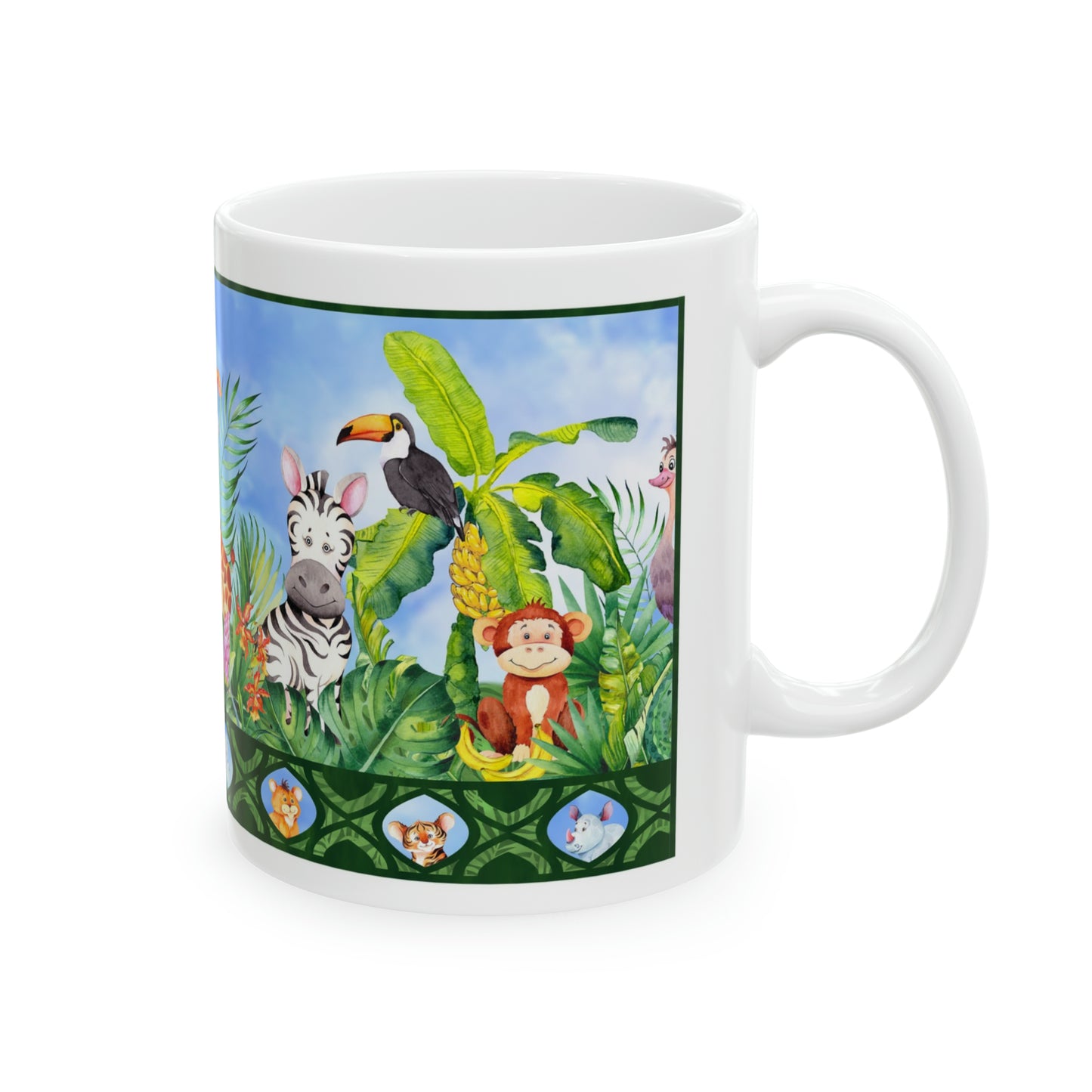 Ceramic Mug: White; "In The Jungle" [Border]