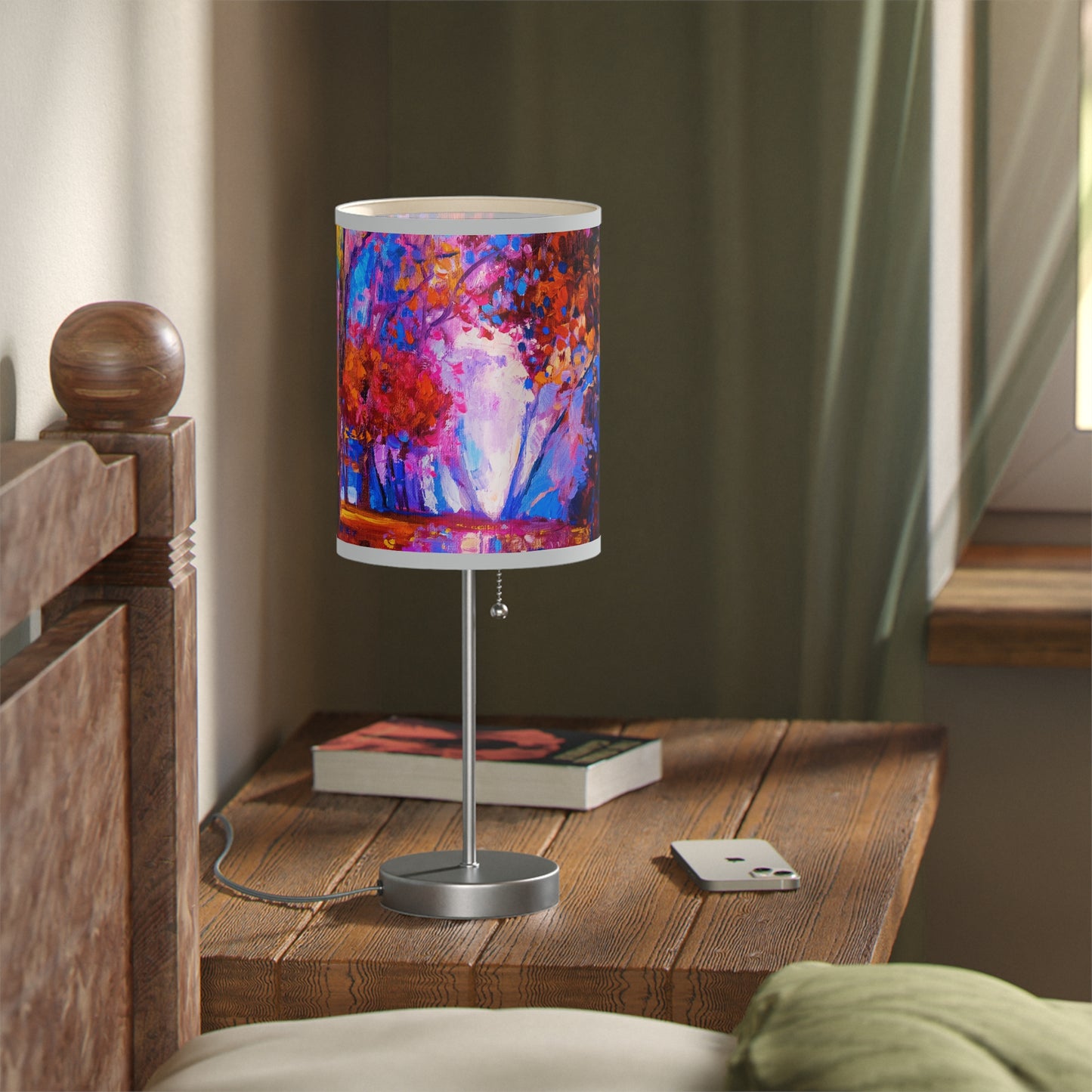 Table Lamp: Silver Base; Year of Art-Fall Path