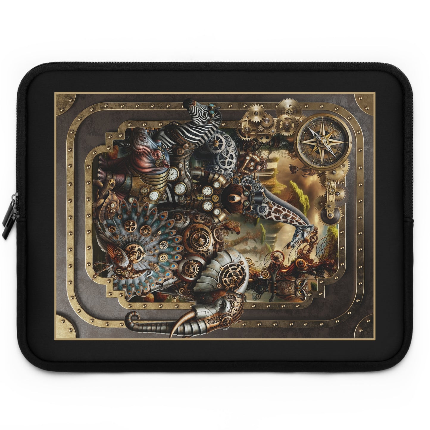 Laptop Sleeve (Sizes:  13", 15", 17"):  Steampunk Animals [Panel]
