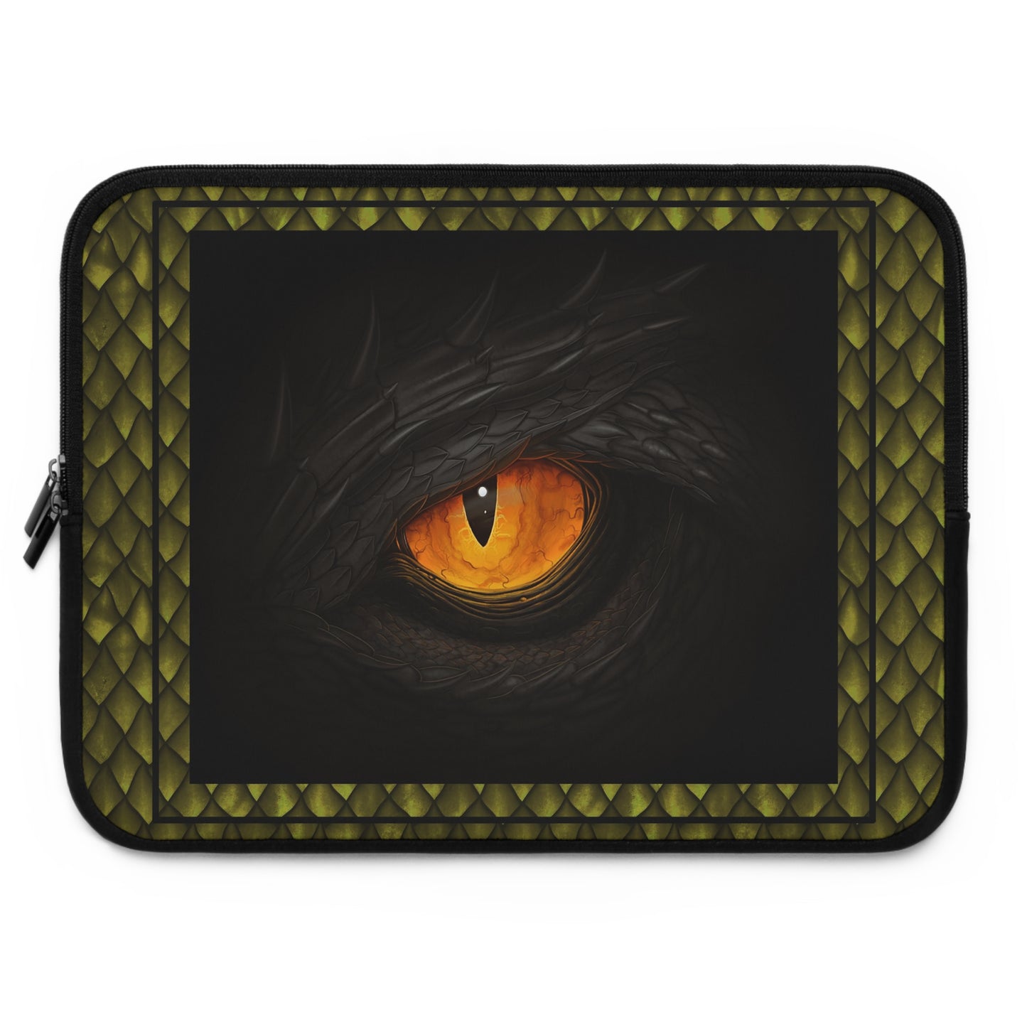 Laptop Sleeve  (Sizes:  13", 15", 17") [Dragons:  Green Scales-Black Eye w/Orange] - From In the Beginning Fabrics.
