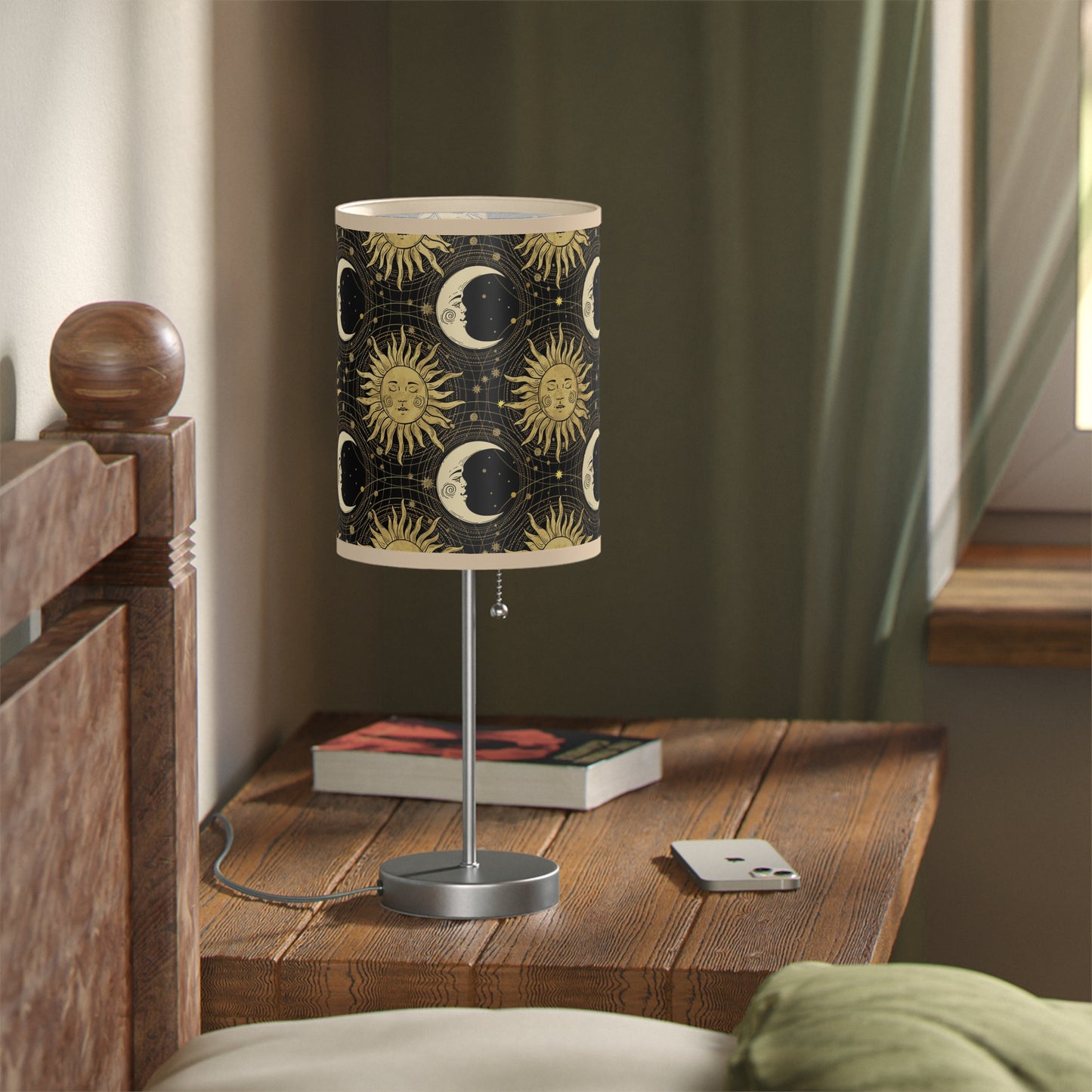 Table Lamp: Silver Base - The Sun, The Moon, and The Stars [Gold Sun and Moons]