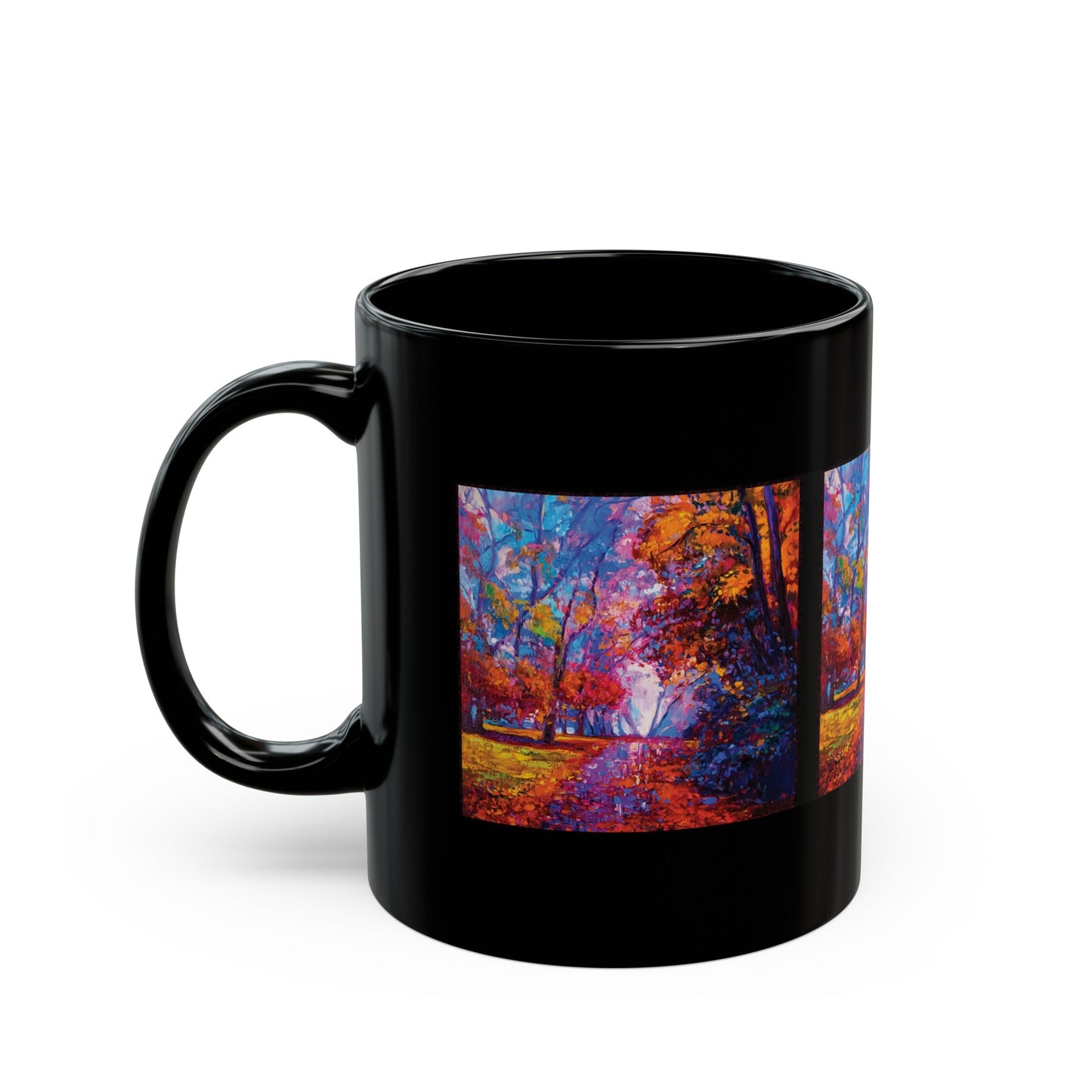 Ceramic Mug:  Black;  Year of Art [Fall Trees-Border]