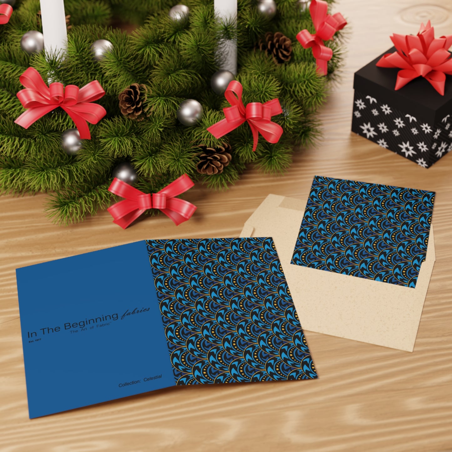 NOTE CARDS: CELSTIAL [Scallops:  Teal/Gold]