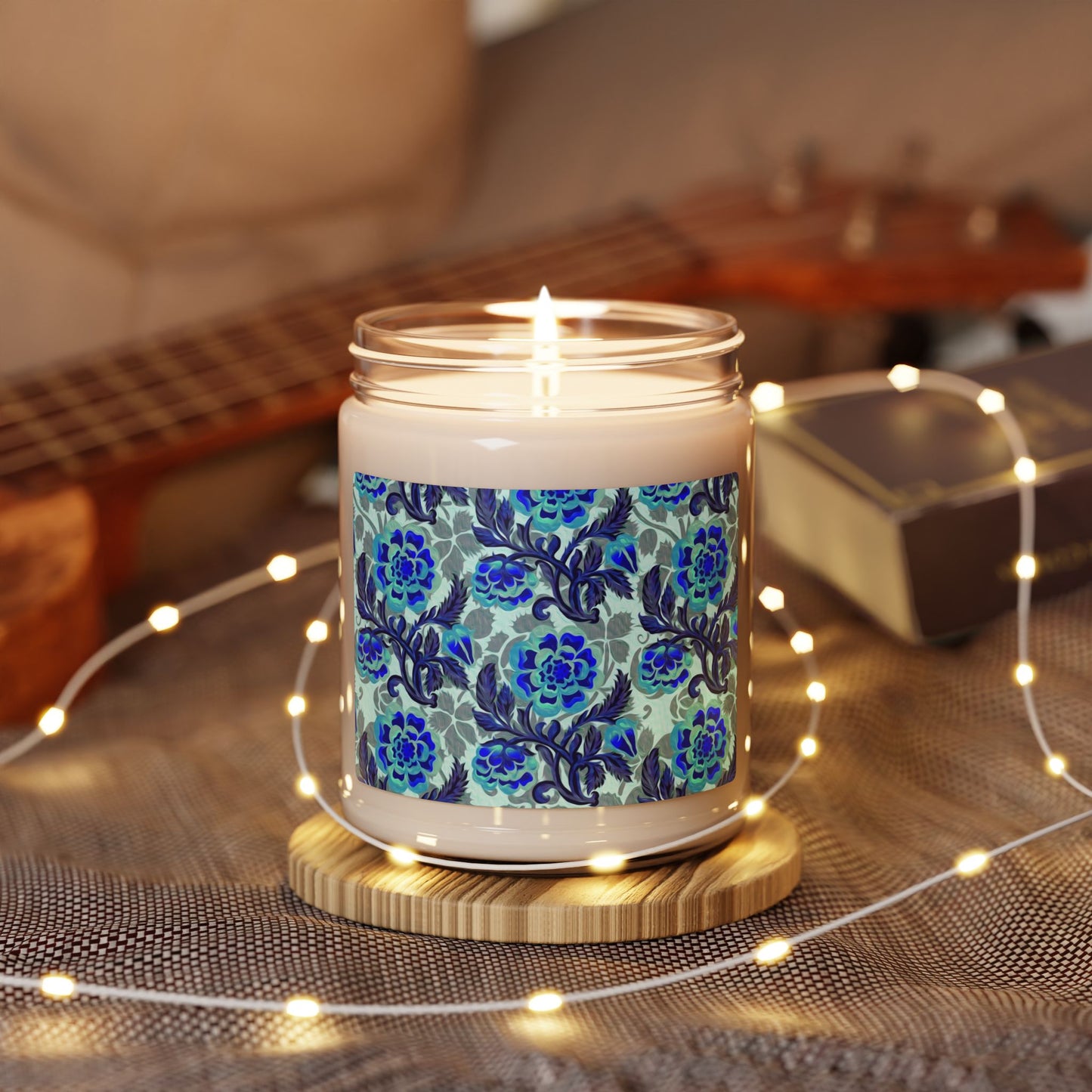 Scented Soy Candle:  Pastiche [Blue/Teal Vine Flowers]