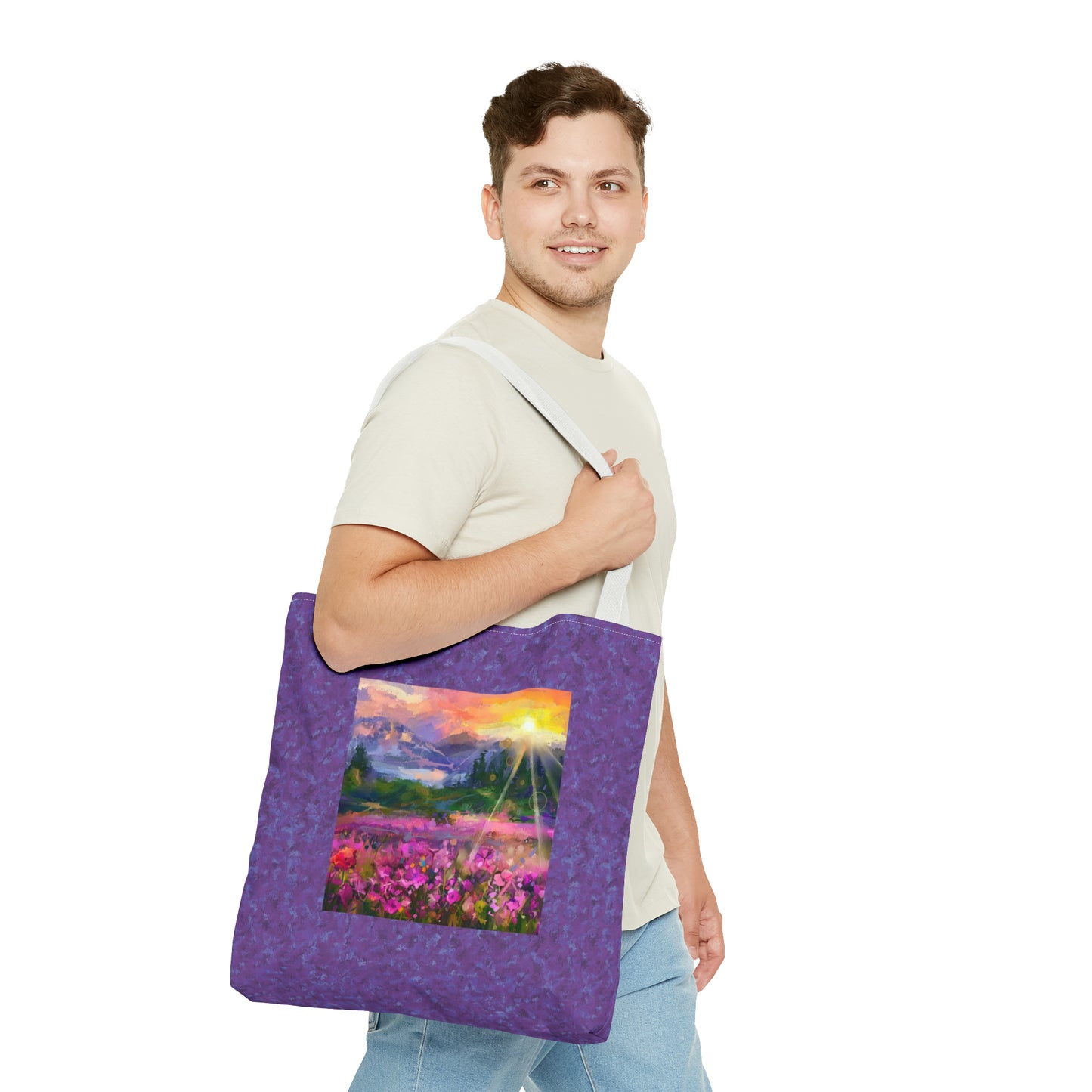 Tote Bag:  large-18x18;  "Year of Art" [Flowers on Mountain]