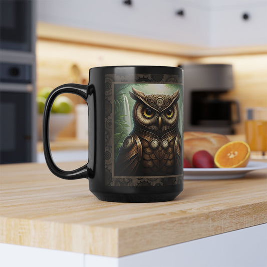 Black Mug-15oz:  "Steampunk Owl" Panel