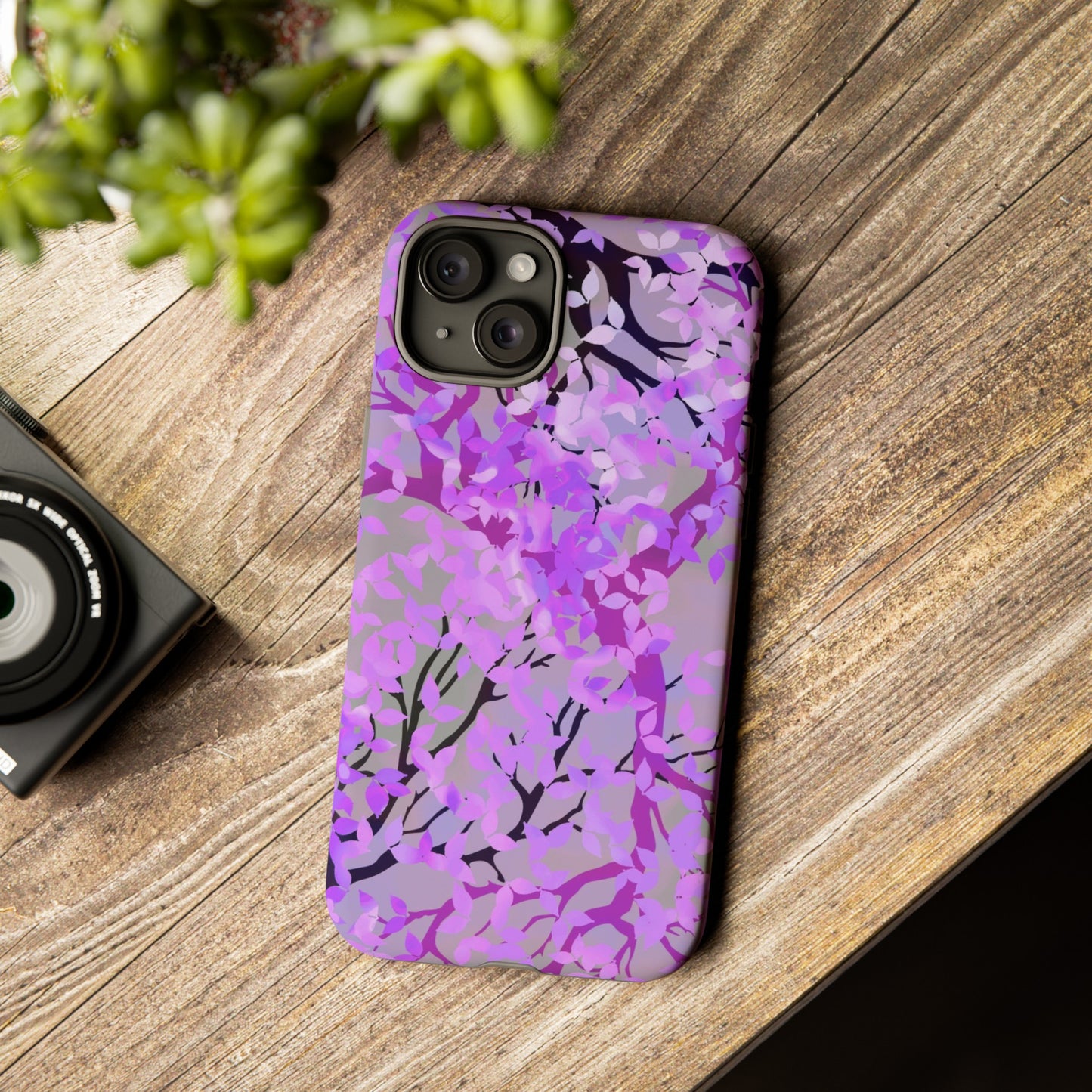 Apple I-Phone 15 (Series) Tough Case-Phone Case:  Dreamscapes [Purple Leaves]