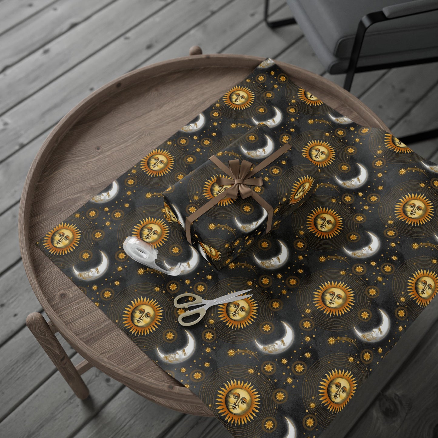 Wrapping Paper:  Celestial [Black-Haze Suns/Moons]