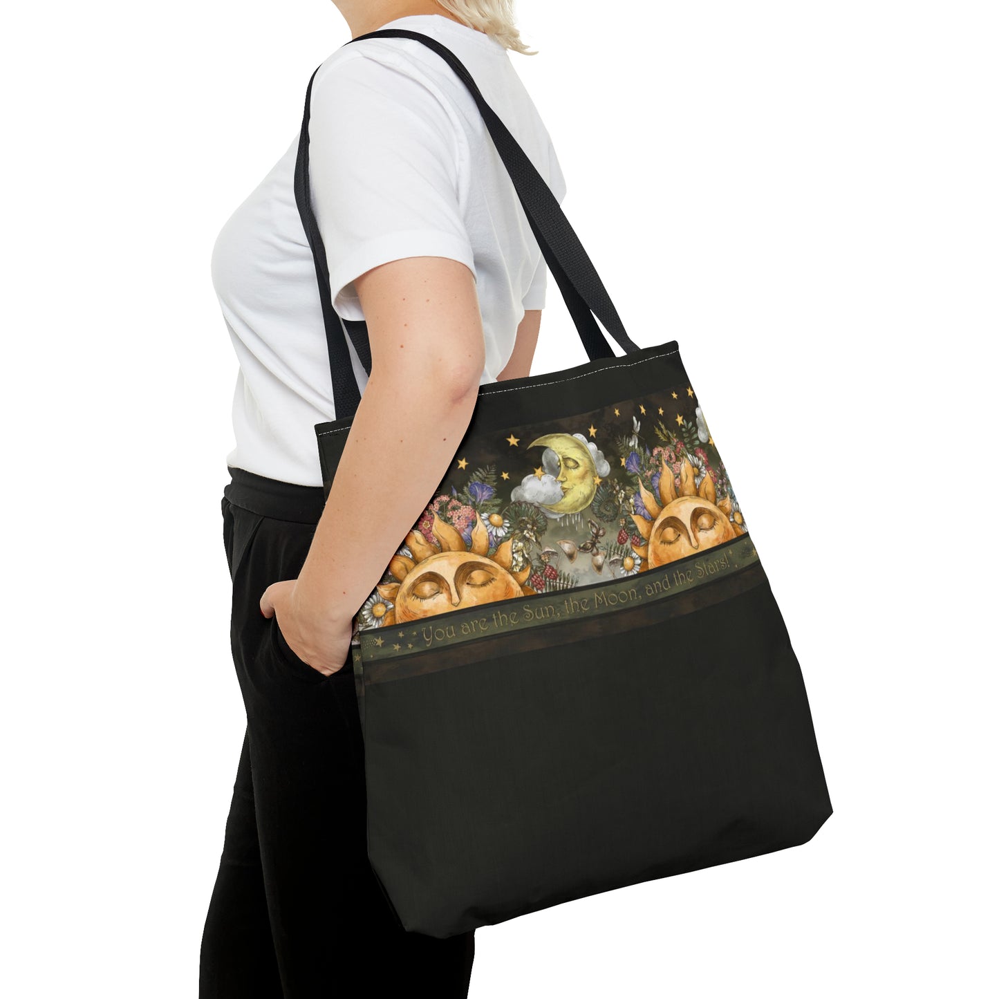 Tote Bag:  large-18x18;  "The Sun, The Moon, and the Stars" [Border]