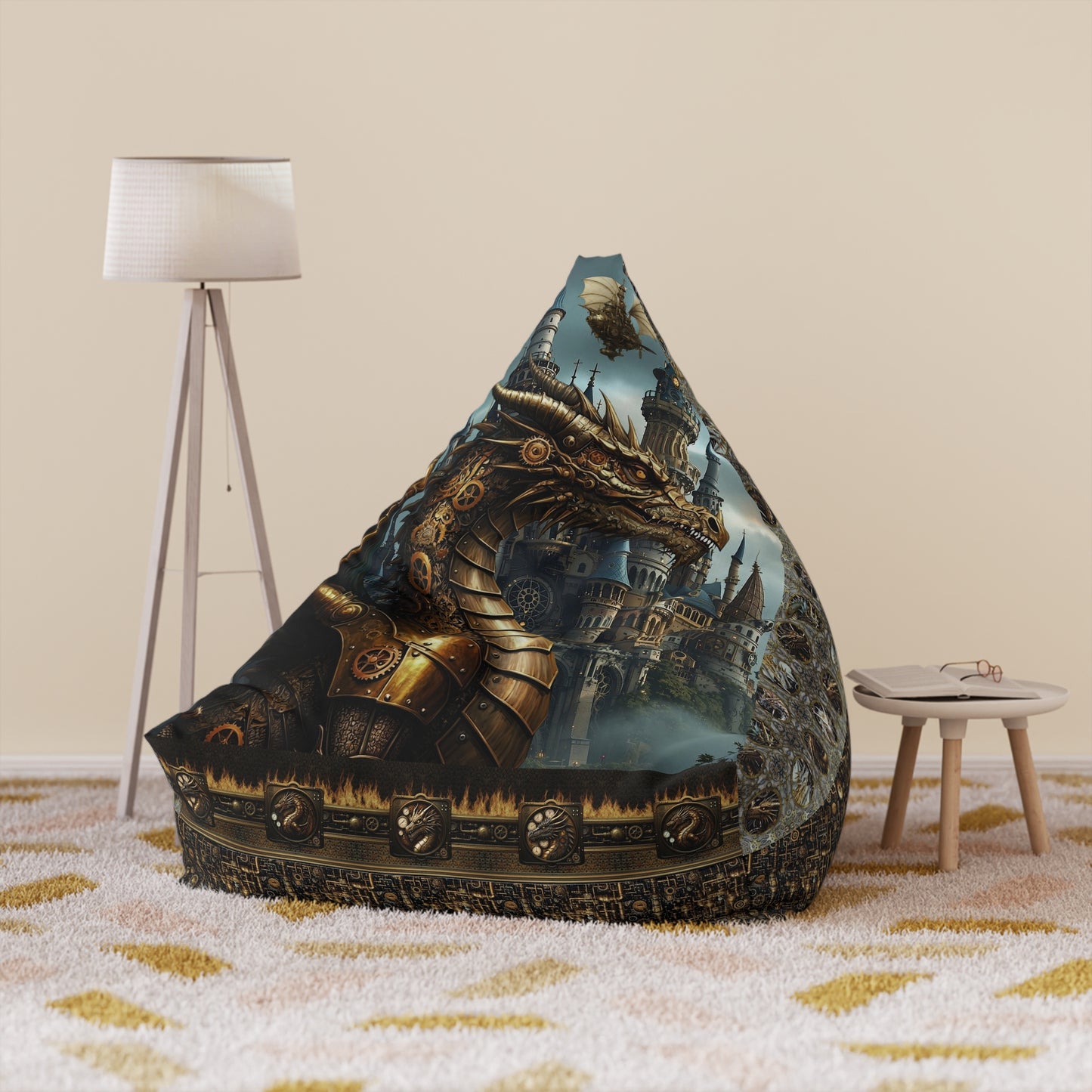 Steampunk Dragon Bean Bag Cover — Gothic Fantasy Room Decor
