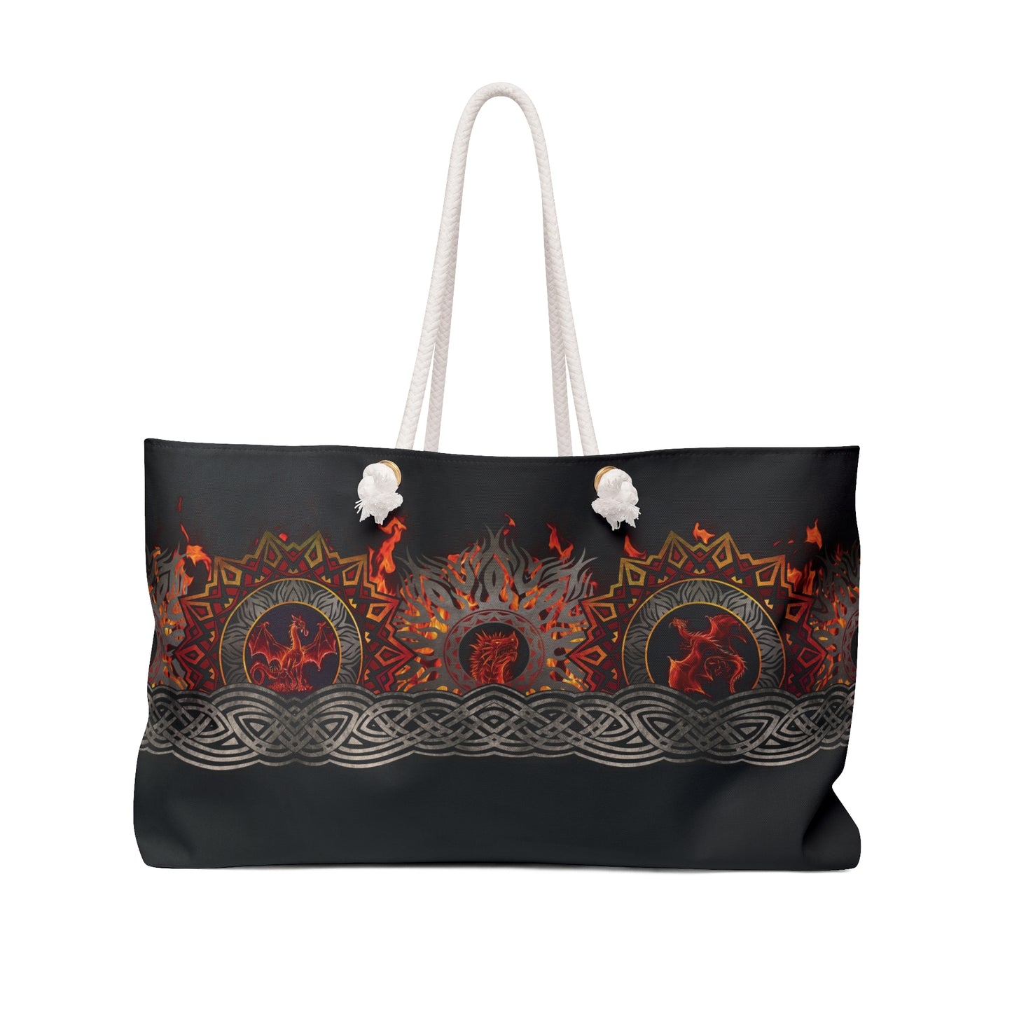 Weekender Tote Bag (Large):  Dragons [Red Fury-Border]