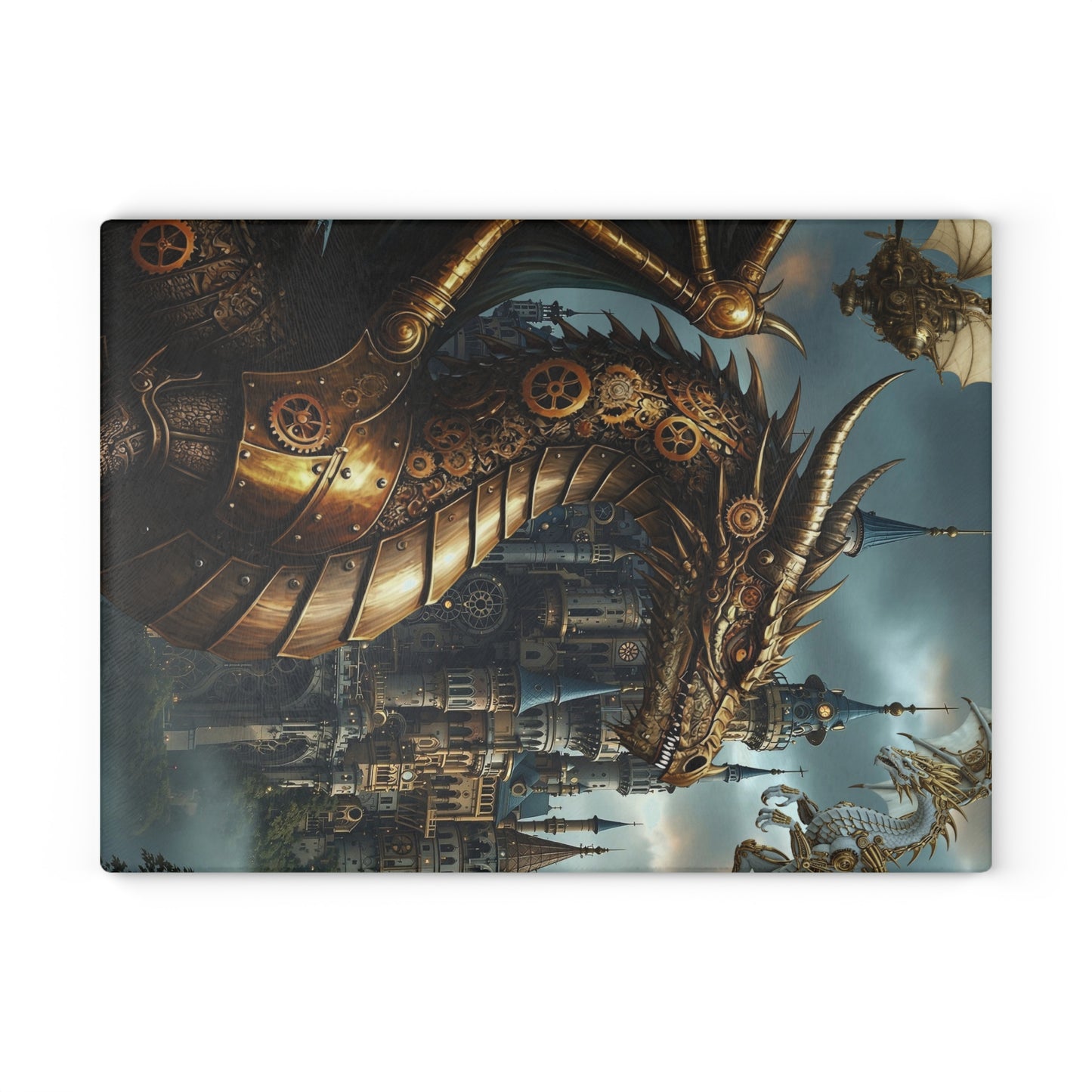 Glass Cutting Board (11"x15"):  Steampunk Dragons [Dragon Head Panel]