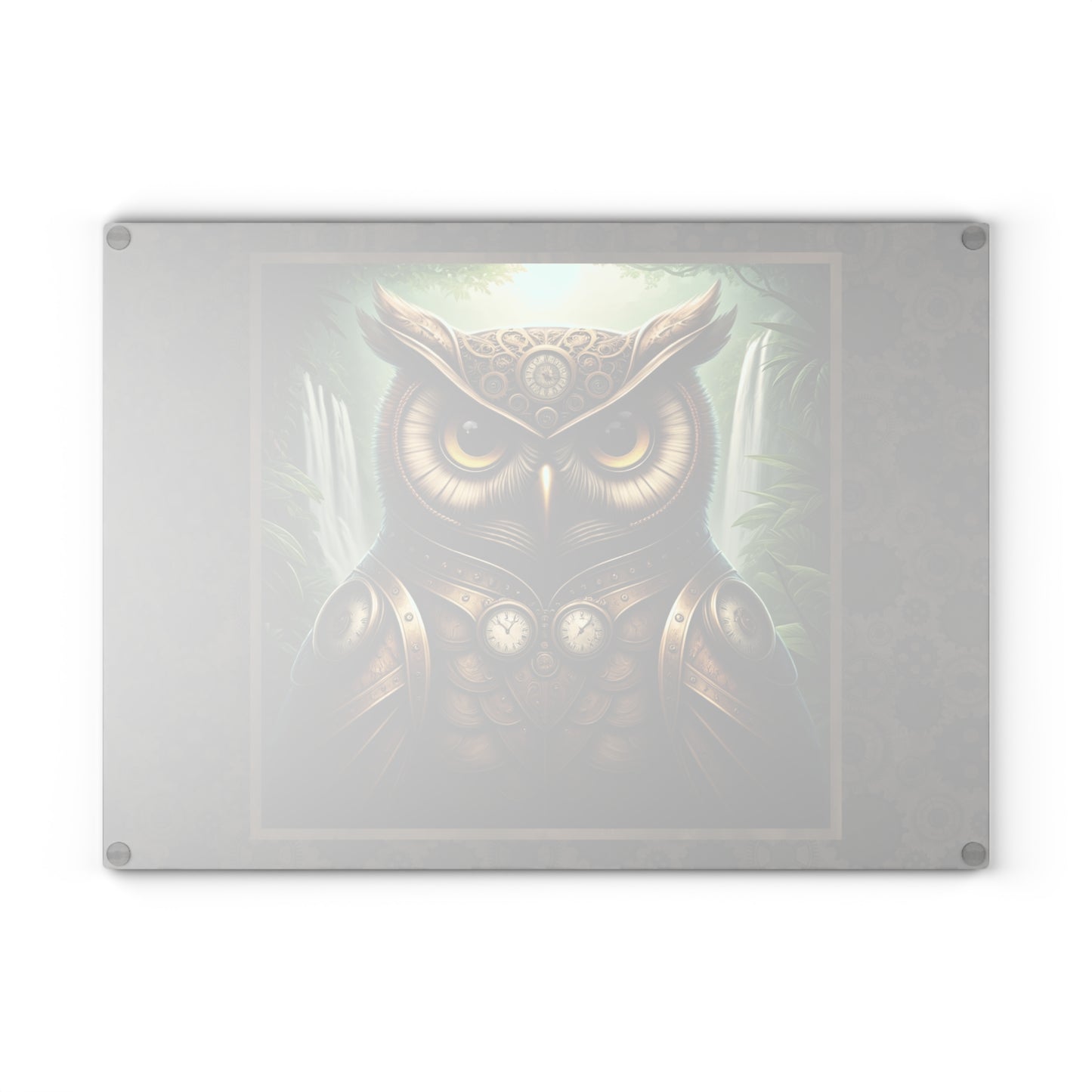 Glass Cutting Board (11"x15"):  Steampunk Animals [Owl]