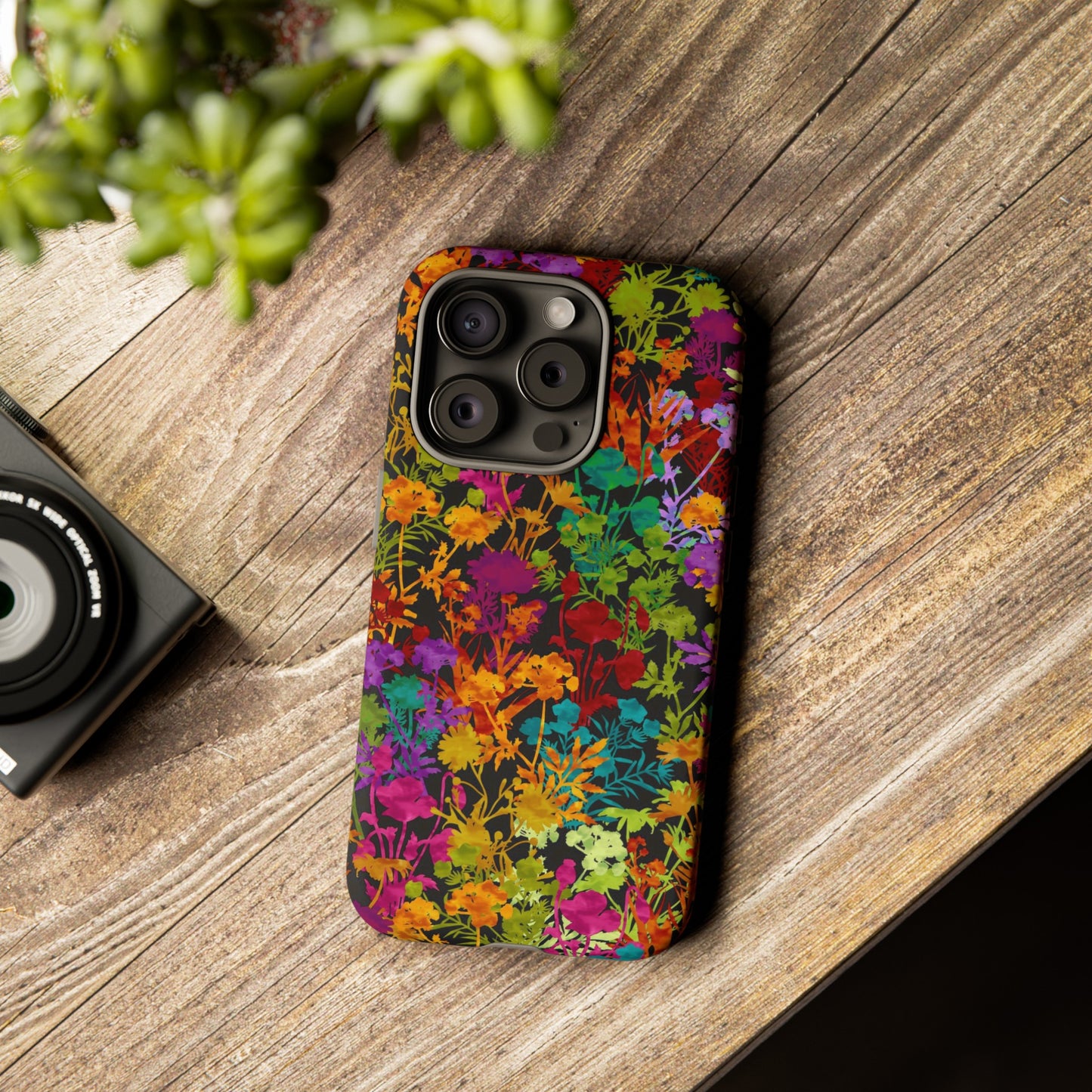 Apple I-Phone 15(Series)-Tough Case-Phone Case:  Dreamscapes [Field of Flowers-Black]