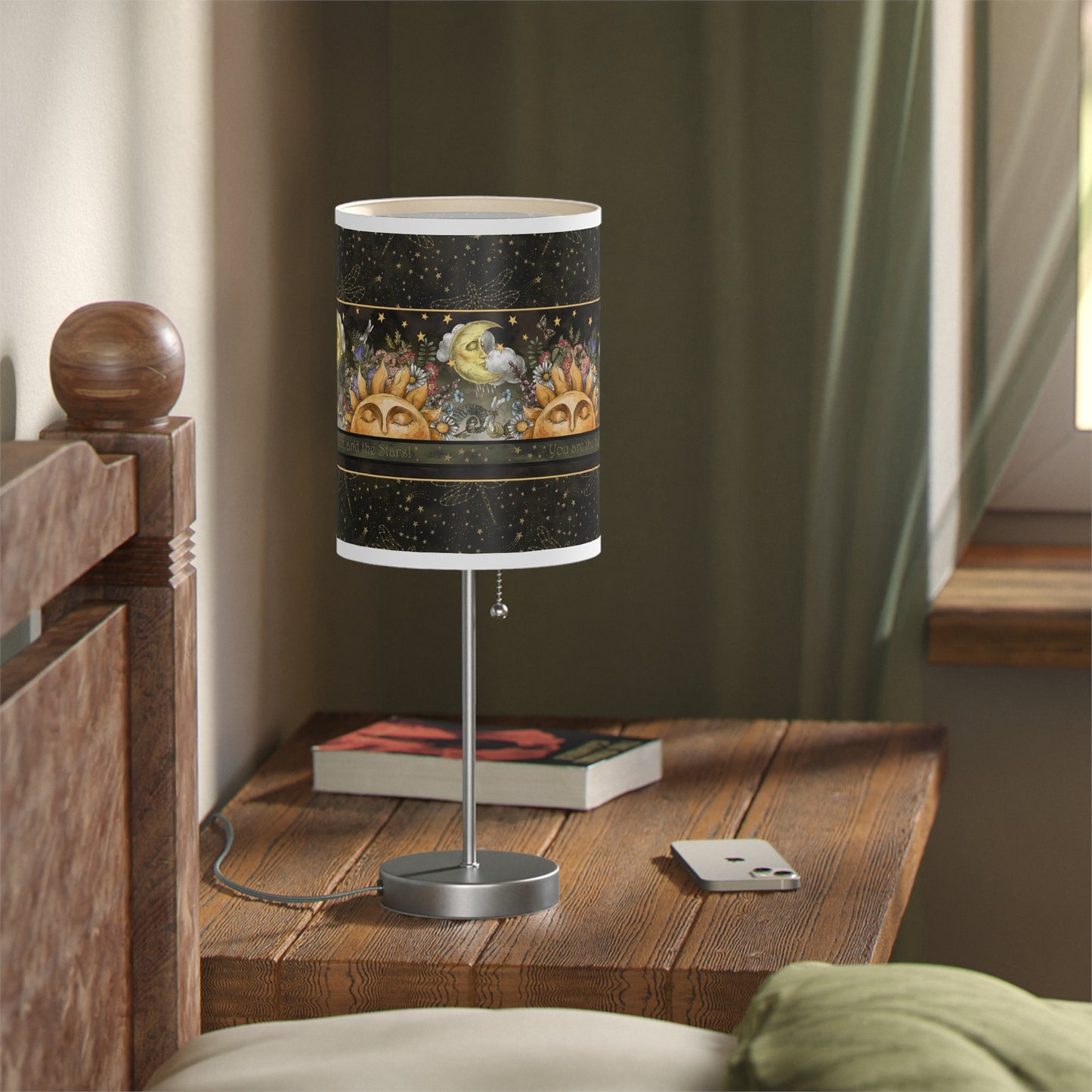 Table Lamp: Silver W/Black Trim; The Sun, The Moon, and The Stars [Sun Panel]