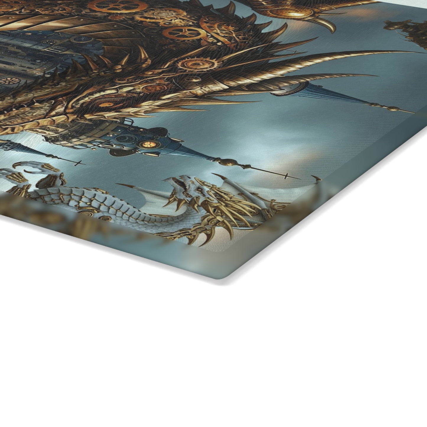 Glass Cutting Board (11"x15"):  Steampunk Dragons [Dragon Head Panel]