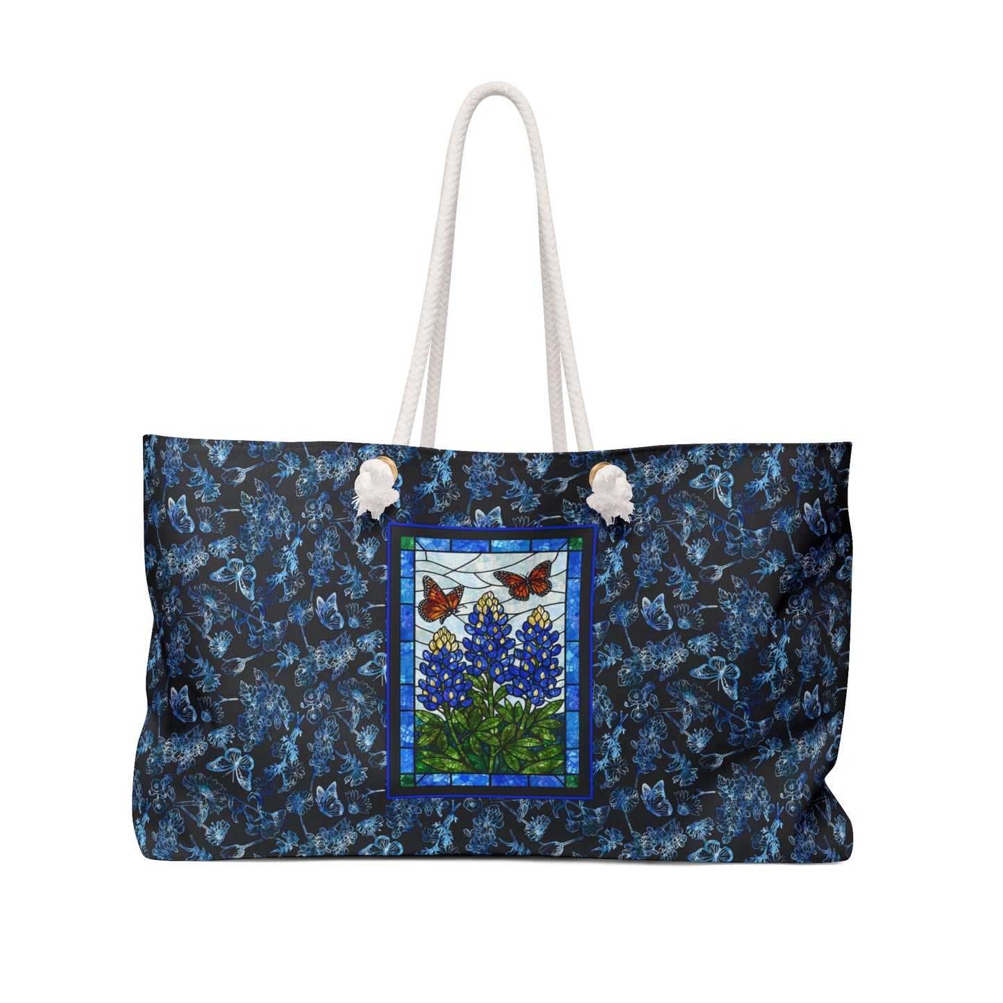 Blue Hydrangea & Butterfly Weekender Bag — Floral Travel Tote