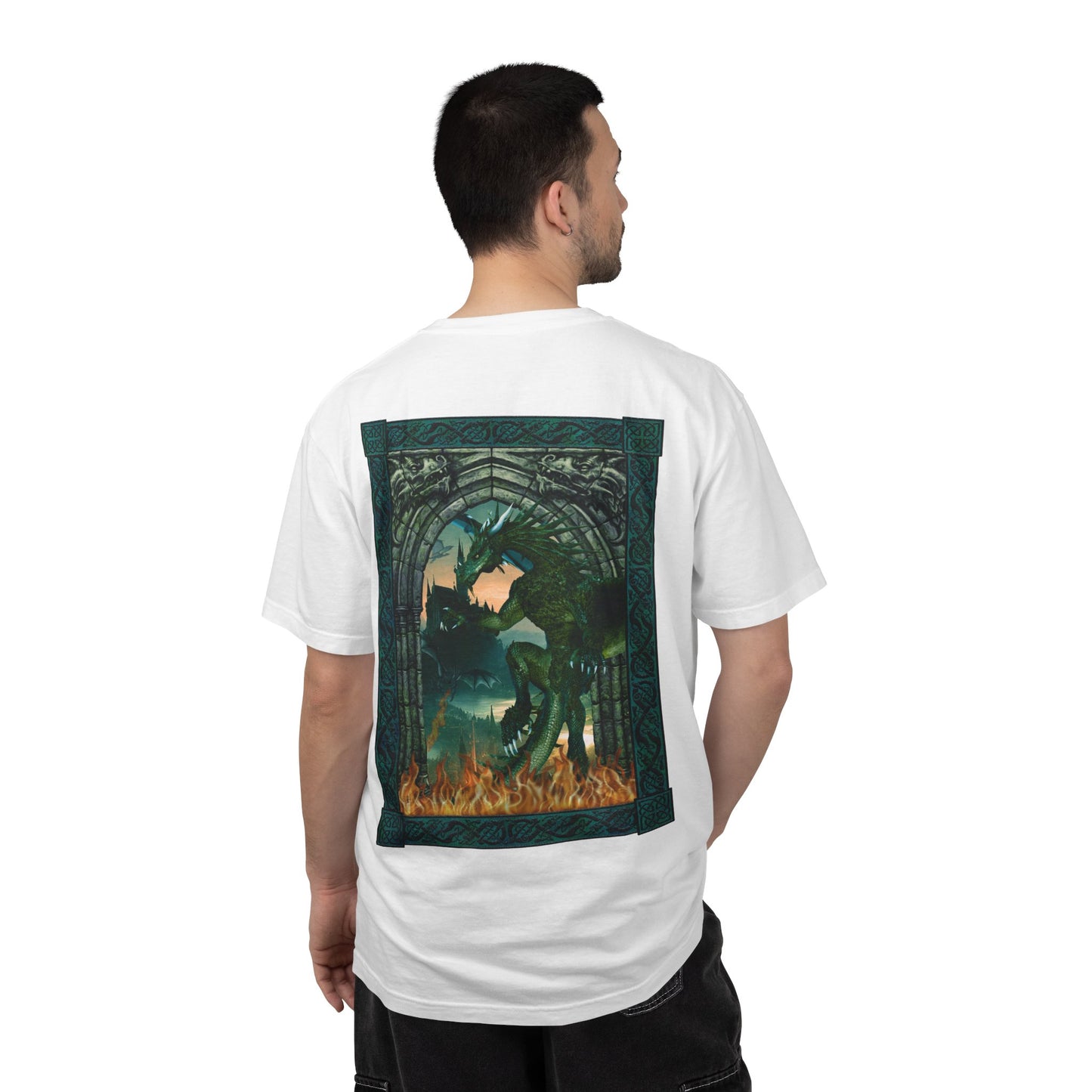 Unisex Heavy Cotton Tee:  "Emerald Dragons" [Banner/Panel]