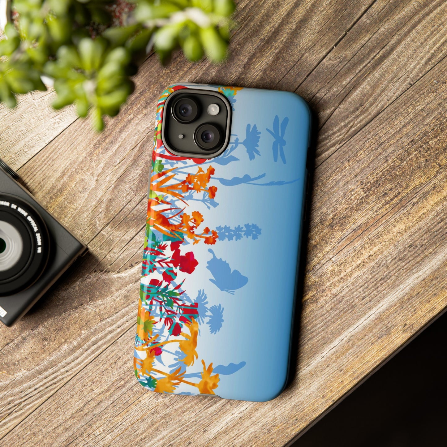 Apple I-Phone 15 (Series) Tough Case-Phone Case: Dreamscapes [Light Blue Flowers Border]