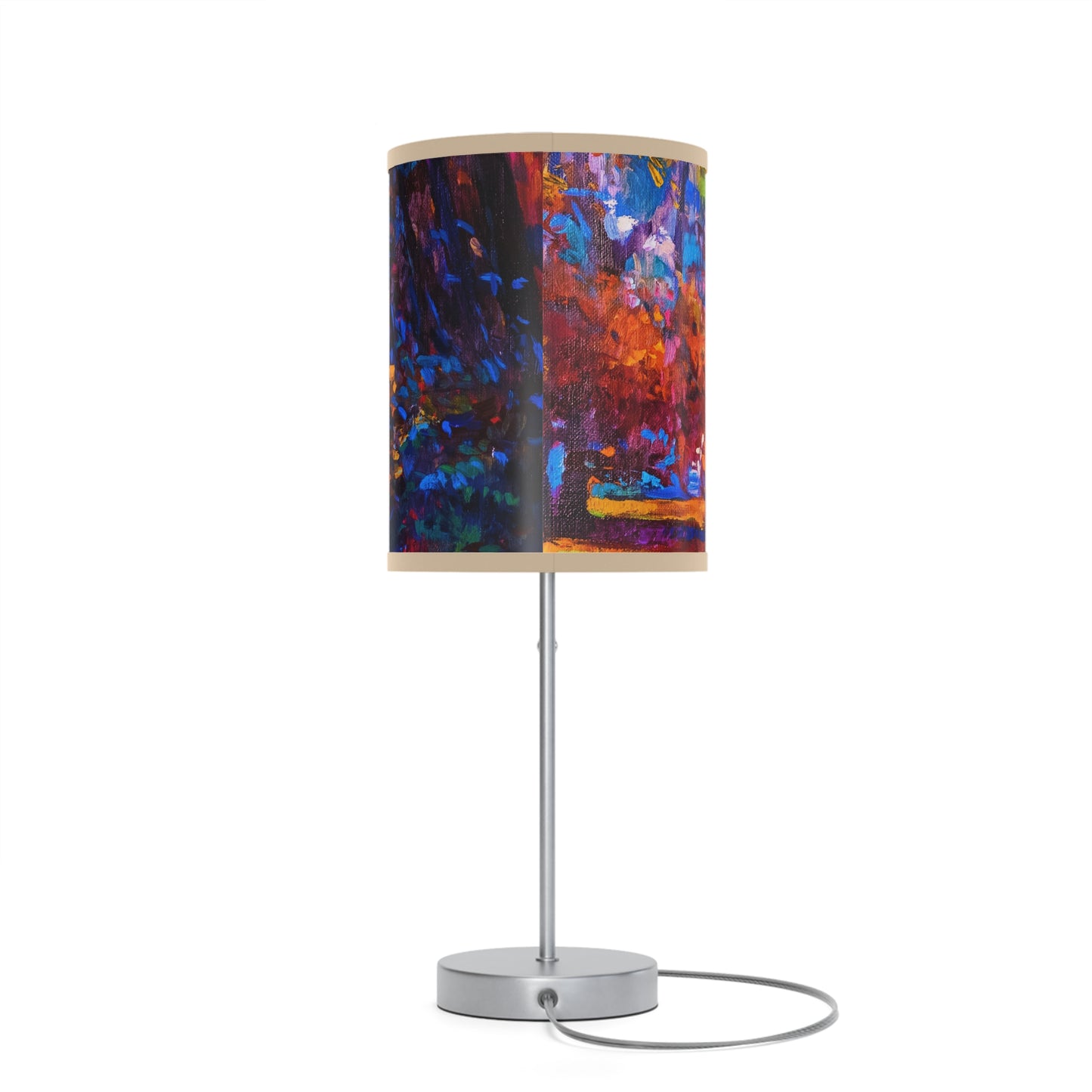 Table Lamp: Silver Base; Year of Art-Fall Path