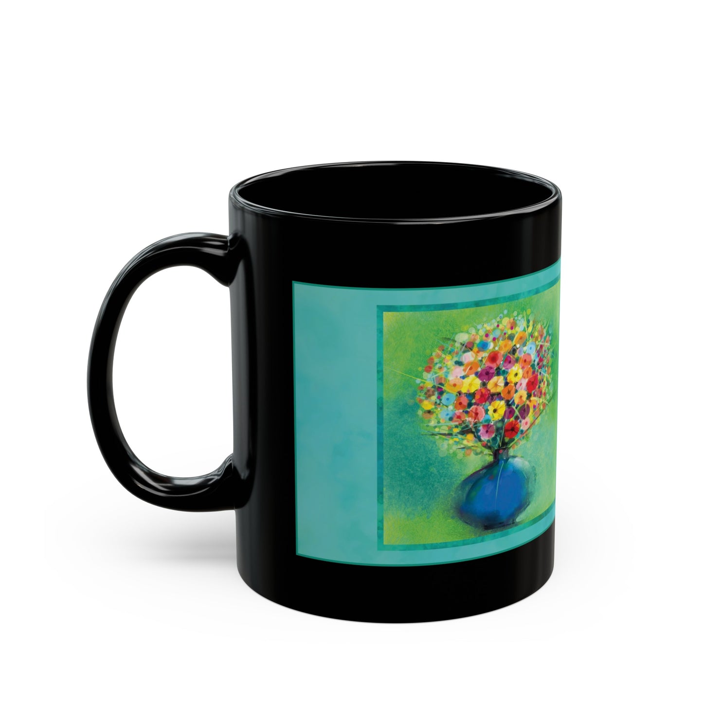 Ceramic Mug (11oz):  Black; "Year of Art" [Flowers in Vase]