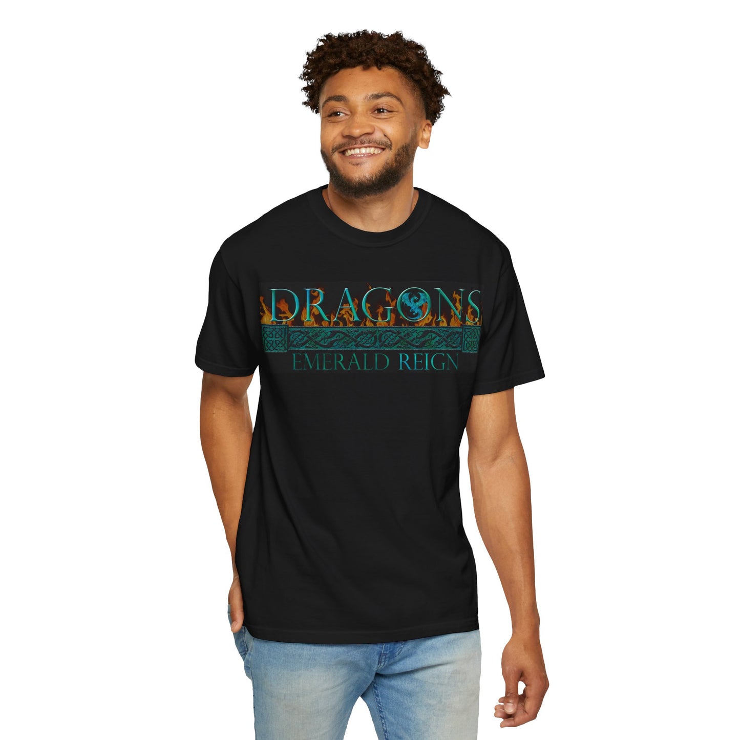 Unisex Heavy Cotton Tee:  "Emerald Dragons" [Banner/Panel]