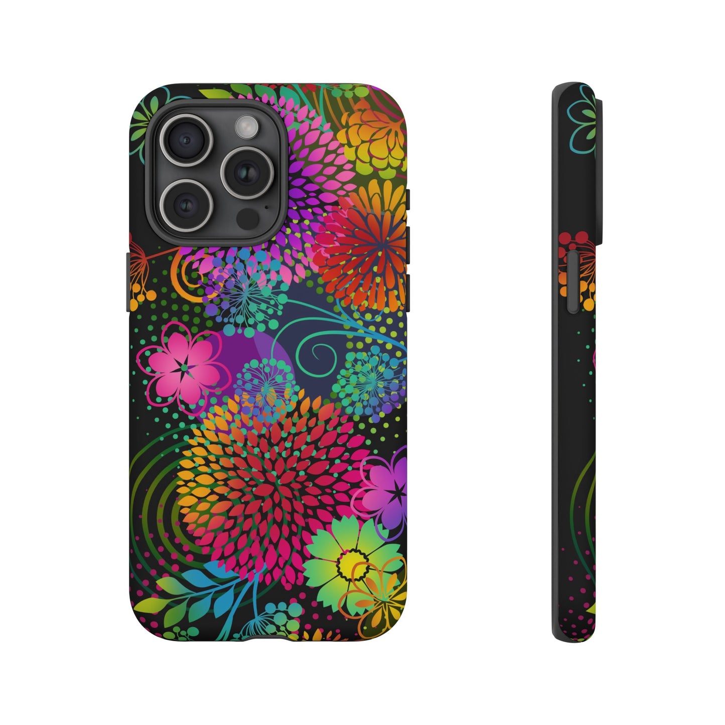 Apple I-Phone 15 Tough Case-Phone Case:  Unusual Garden [Bright Flowers Border]