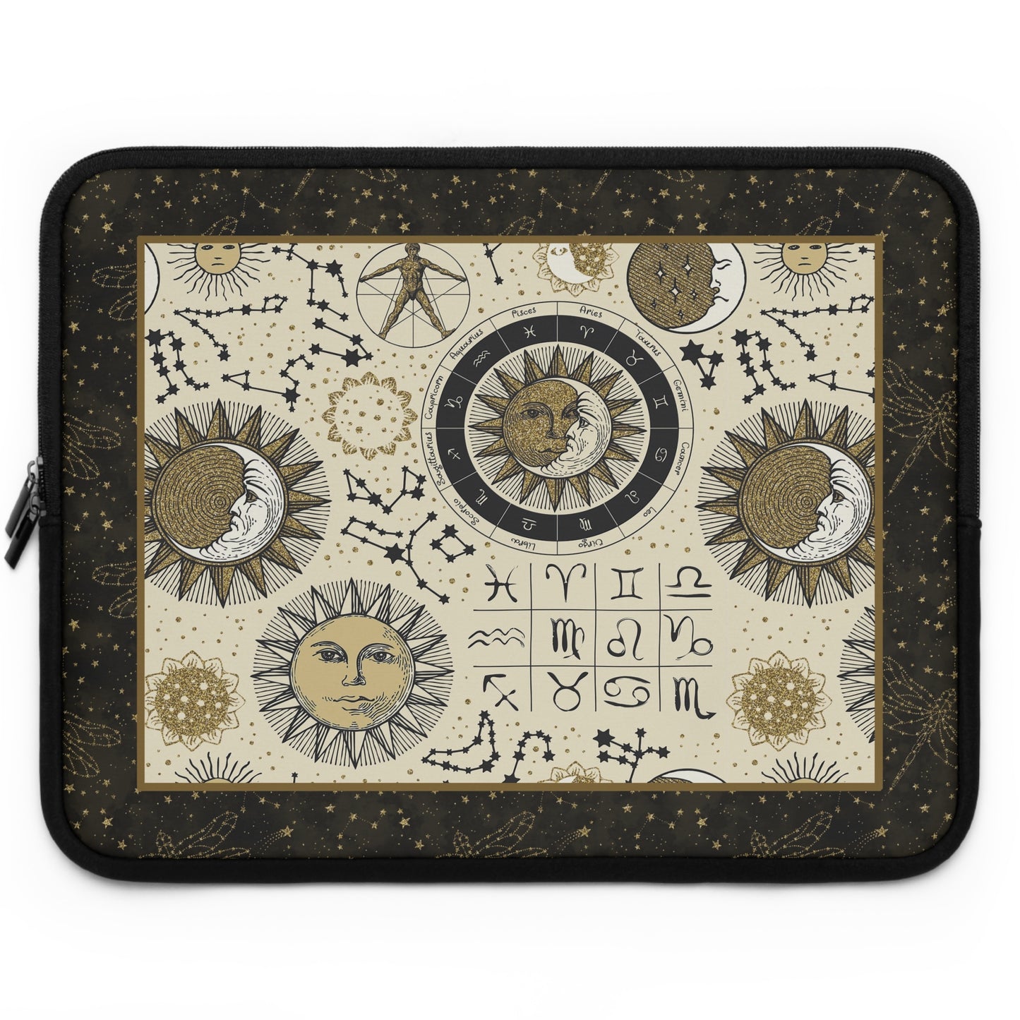Laptop Sleeve:  [SUN-MOON-STARS]:  Dragonflies-Zodiac Panel