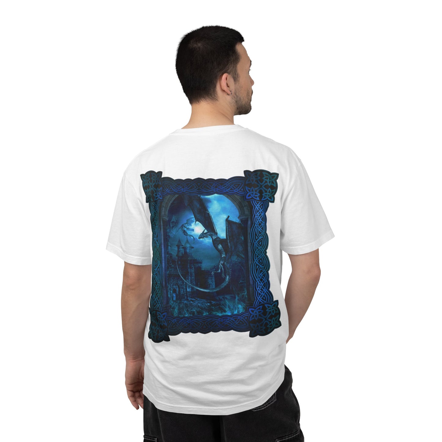 Garment Dyed Oversized T-Shirt (6-Sizes):  "Blue Dragons" [Border and Panel]